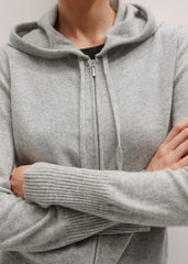 Silver Gray Mélange Cashmere Relaxed Fit Box Zip Hoodie