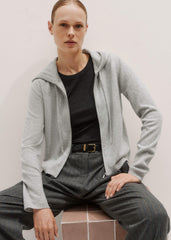 Silver Gray Mélange Cashmere Relaxed Fit Box Zip Hoodie