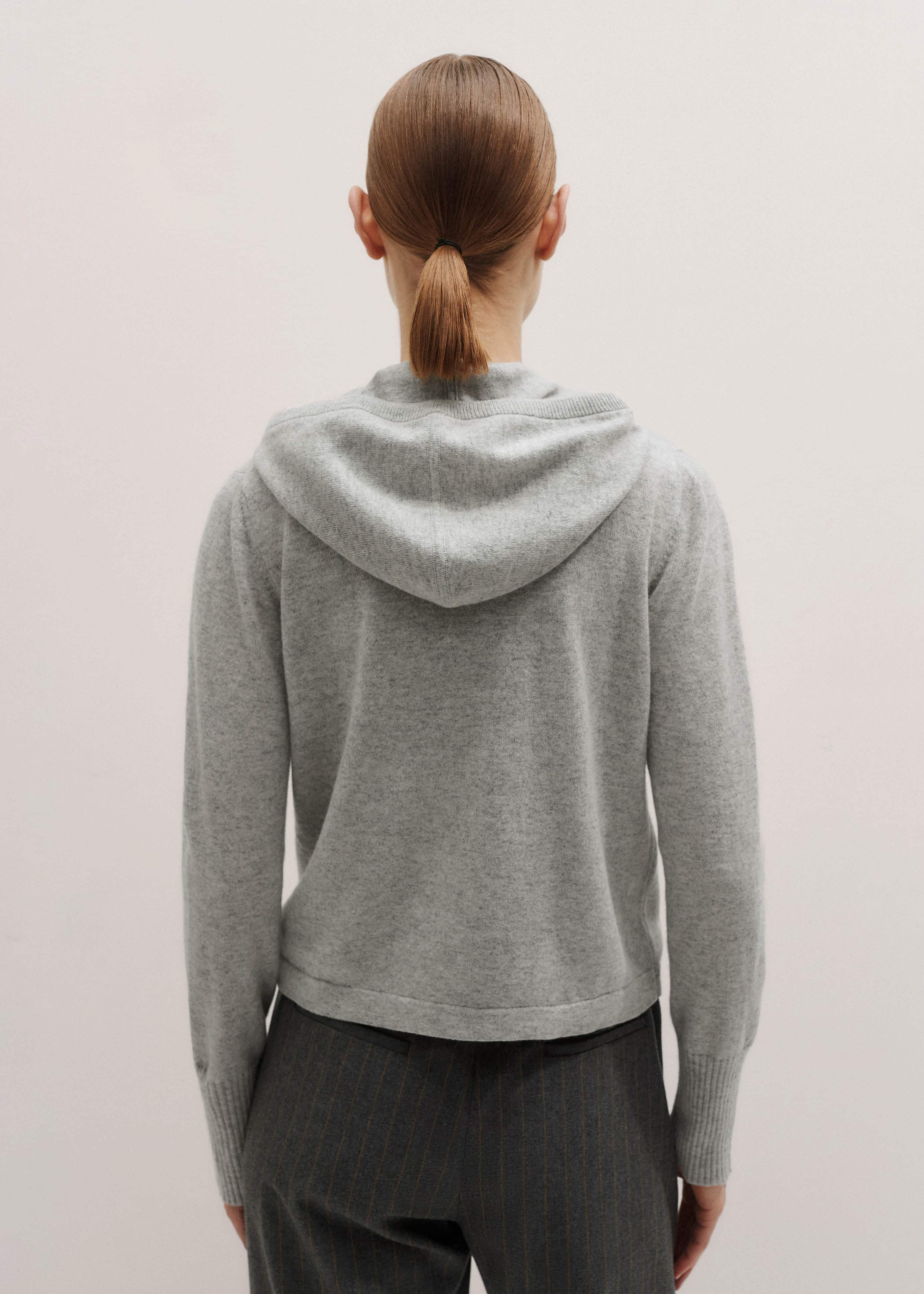 Silver Gray Mélange Cashmere Relaxed Fit Box Zip Hoodie