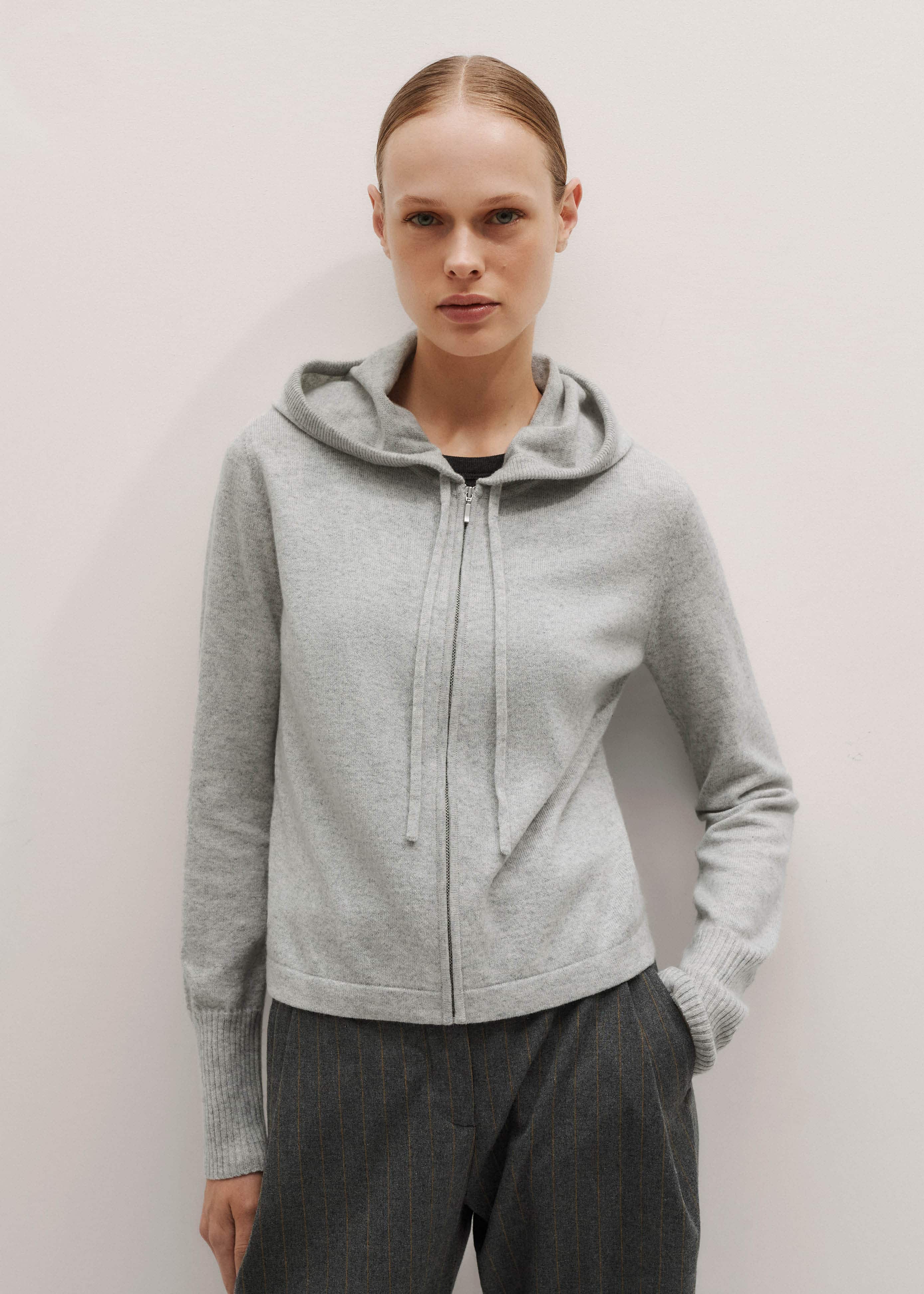Silver Gray Mélange Cashmere Relaxed Fit Box Zip Hoodie