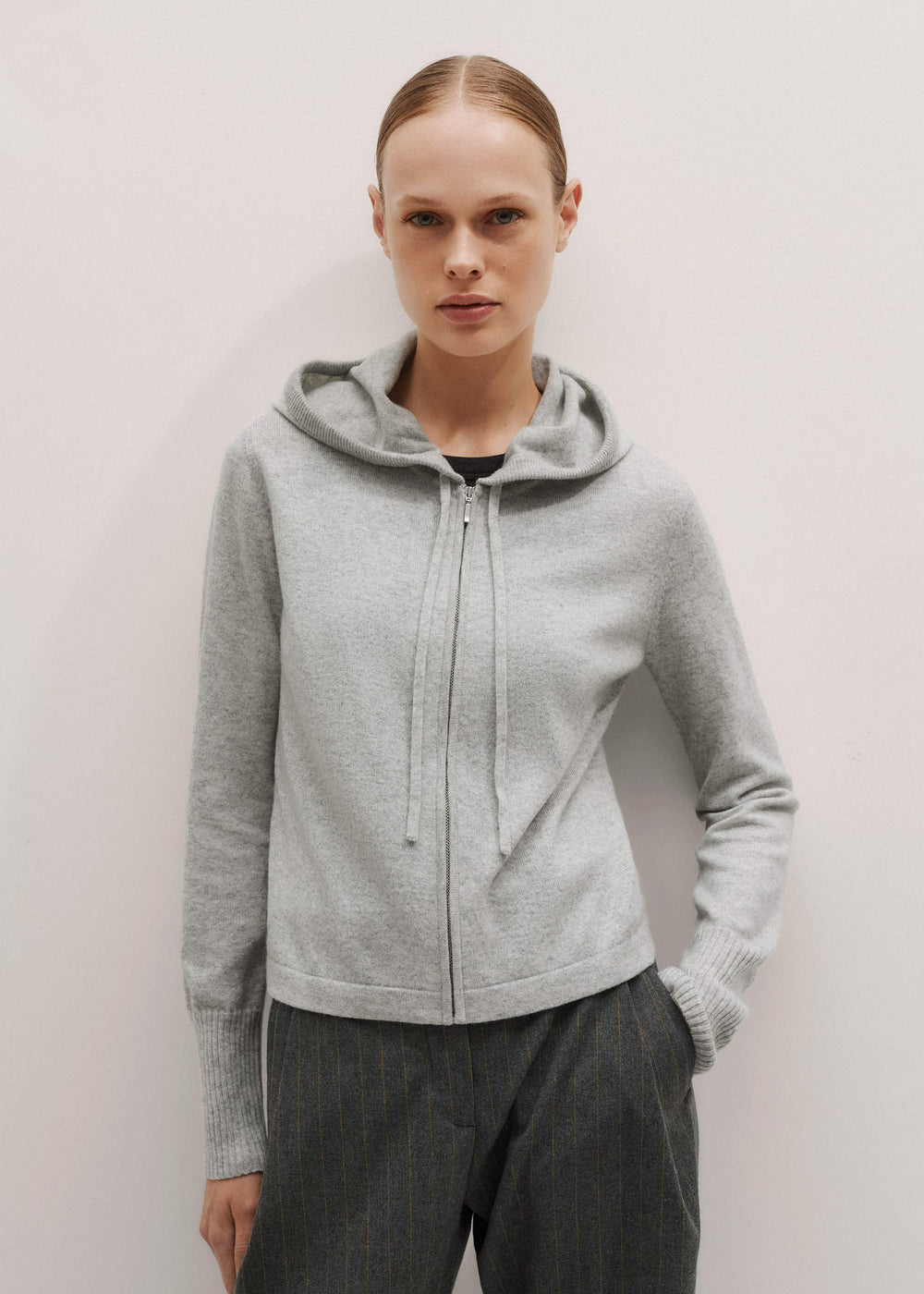 Silver Gray Mélange Cashmere Relaxed Fit Box Zip Hoodie