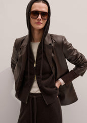 Brown Cashmere Two Way Zip Straight Hoodie