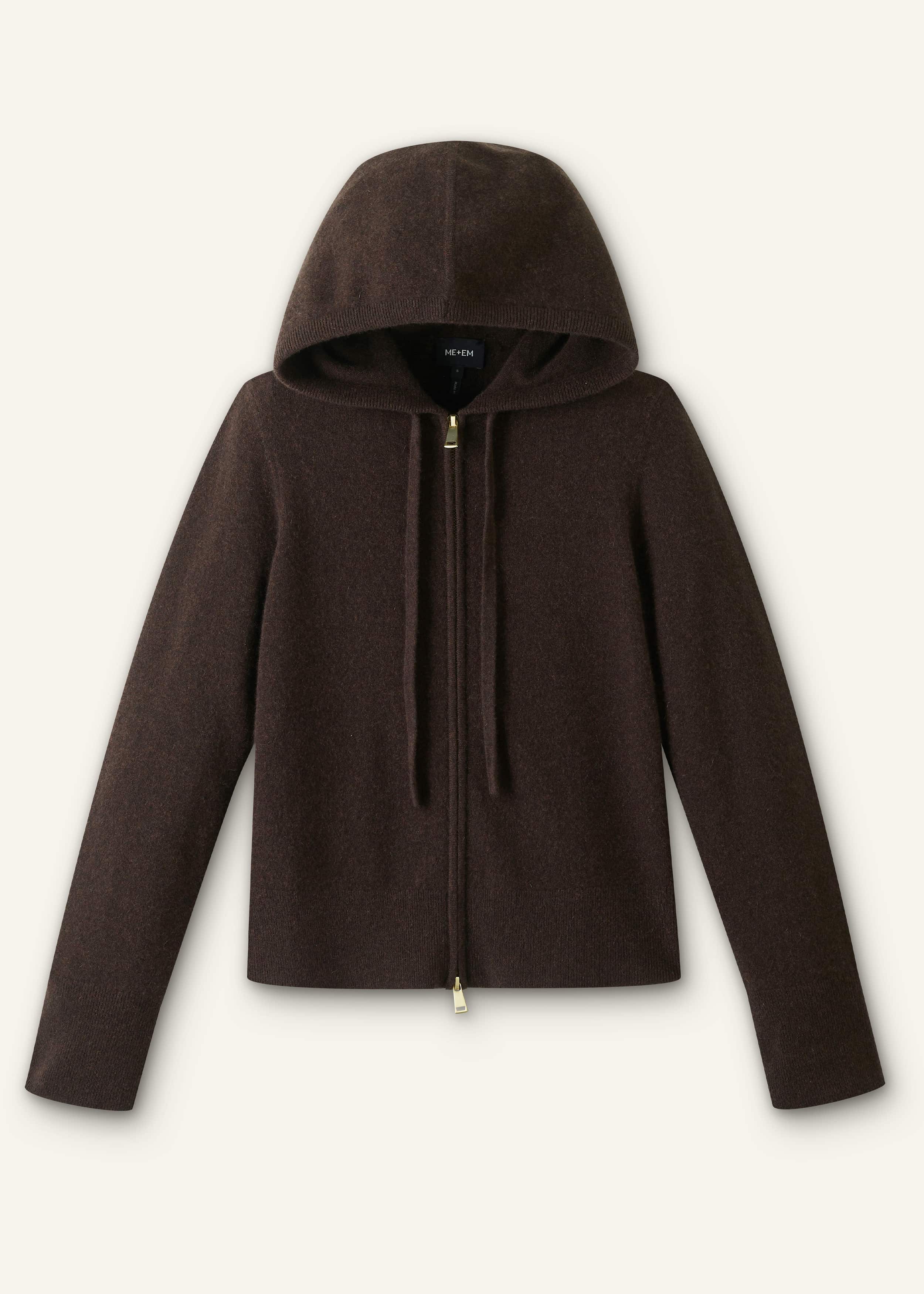 Brown Cashmere Two Way Zip Straight Hoodie