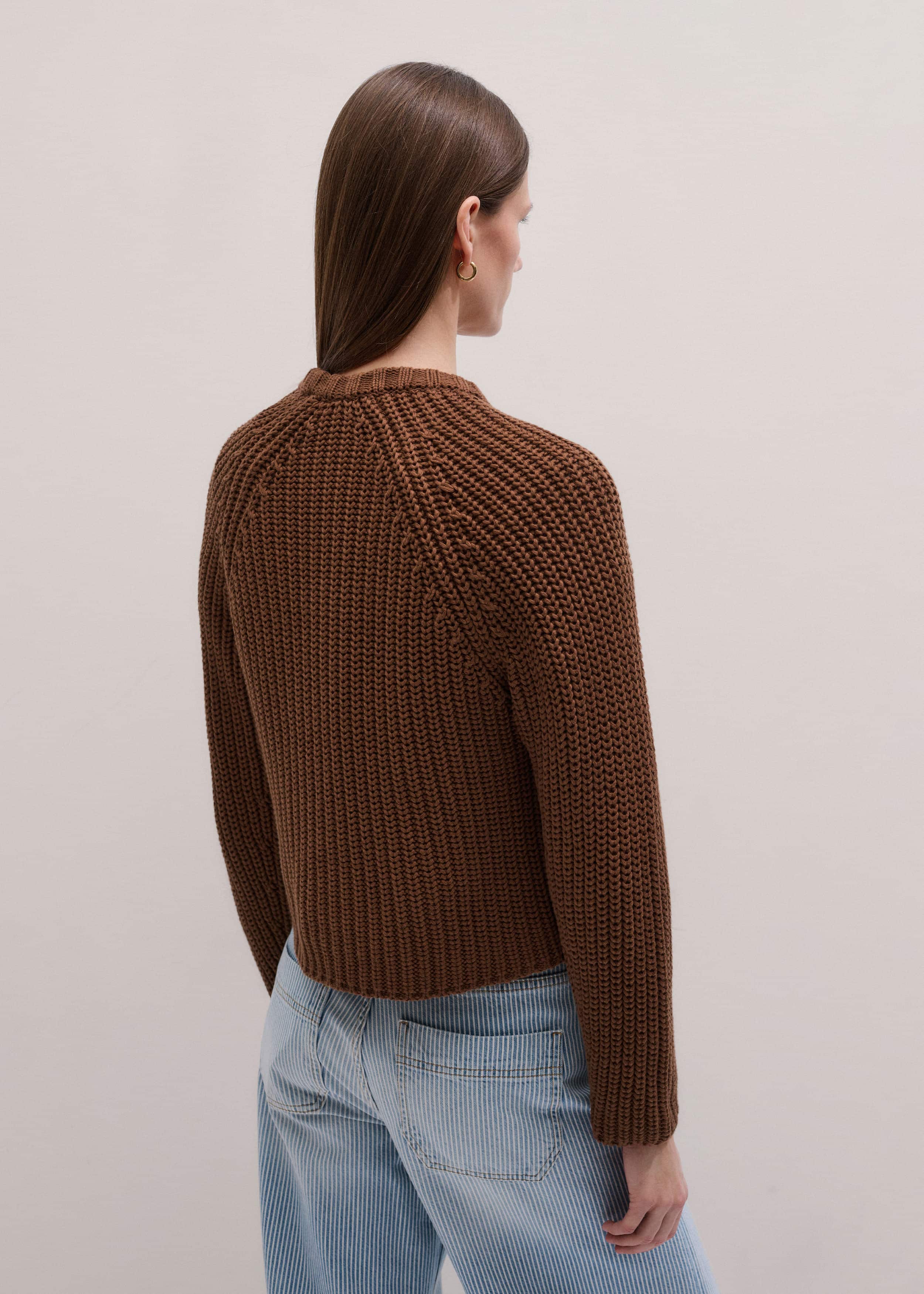 Brown Chunky Cotton Raglan Sweater