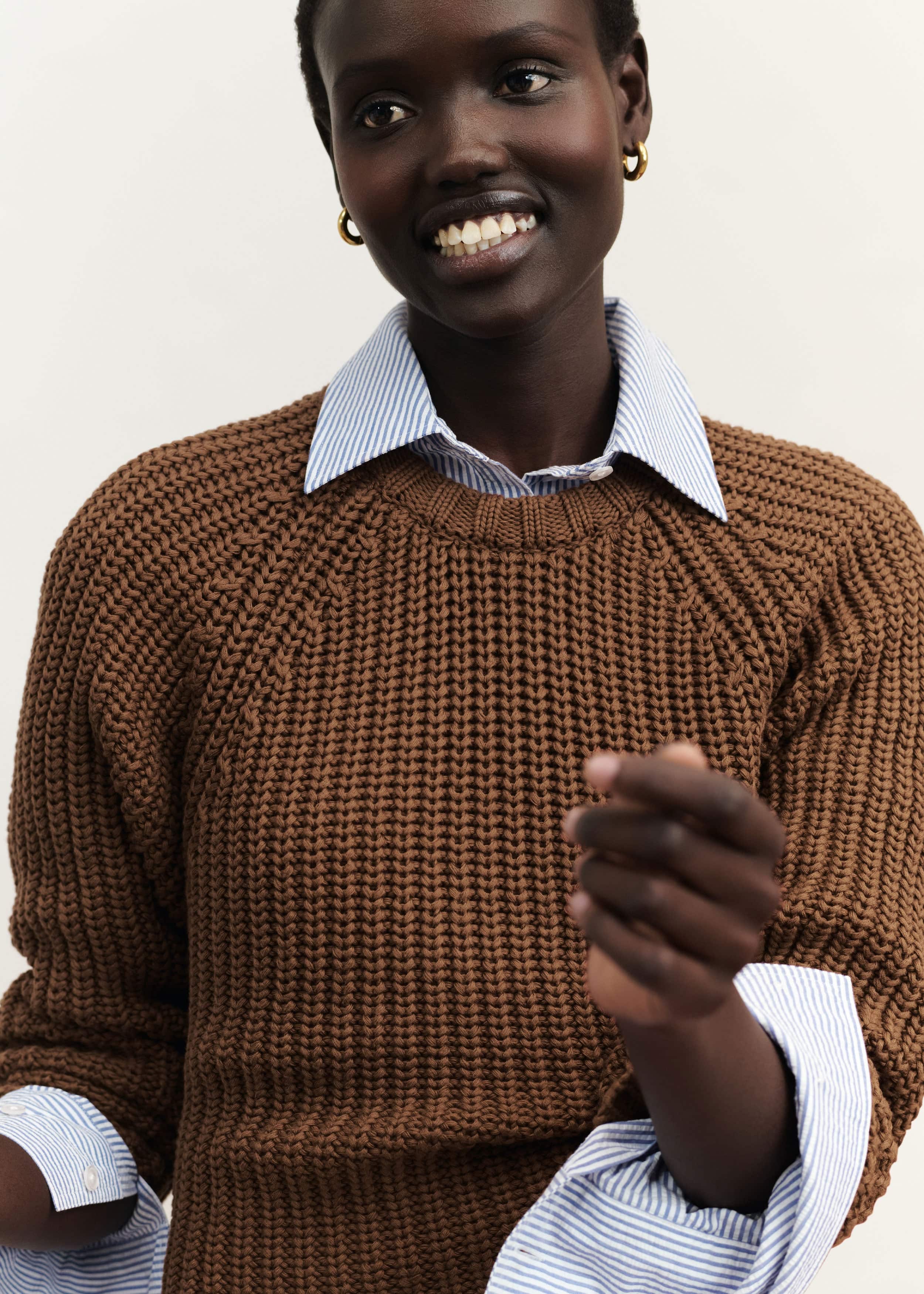 Brown Chunky Cotton Raglan Sweater