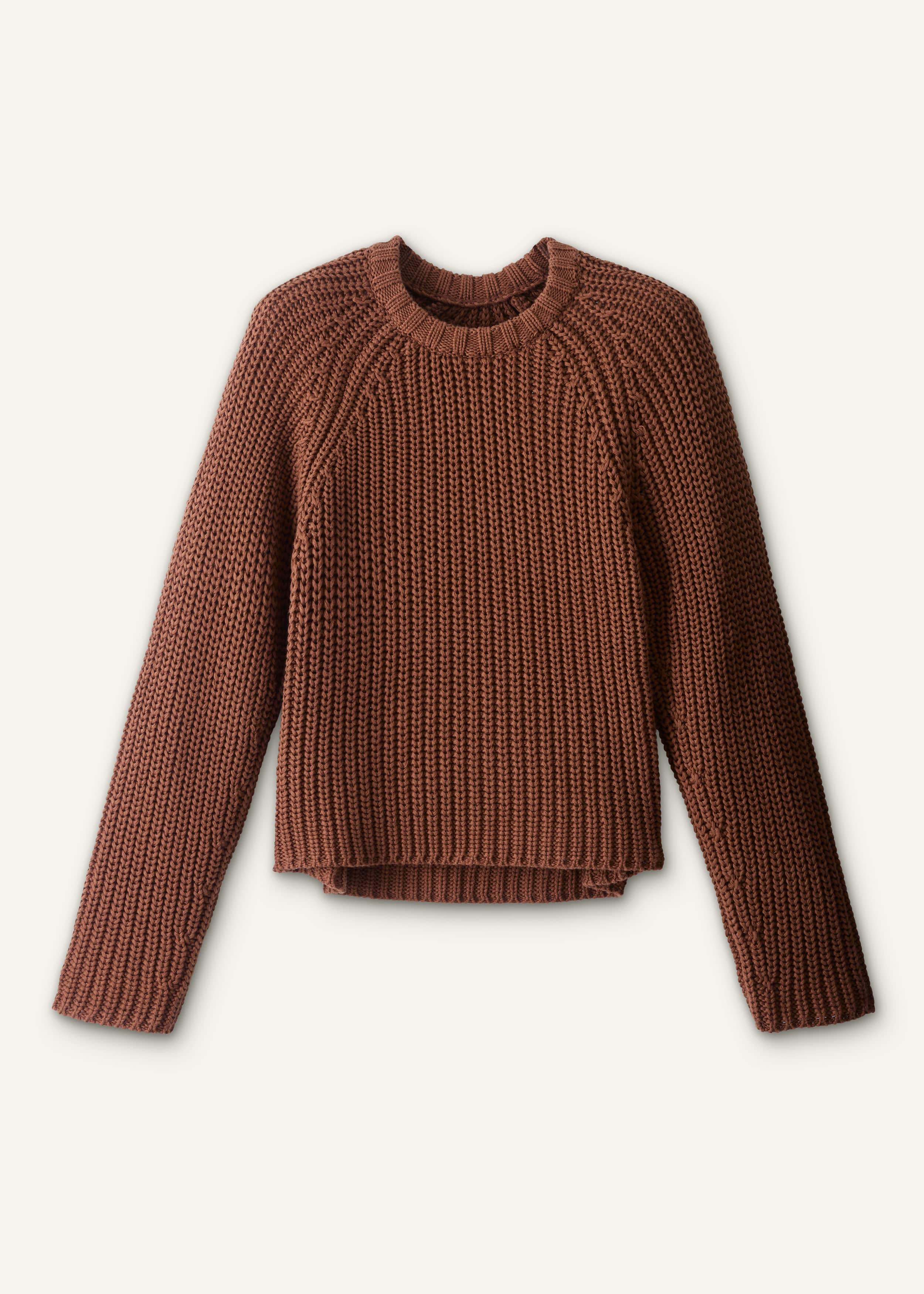 Brown Chunky Cotton Raglan Sweater