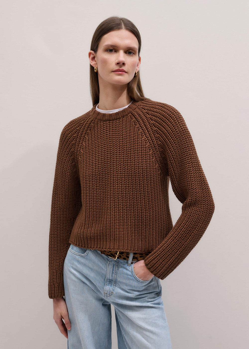 Brown Chunky Cotton Raglan Sweater
