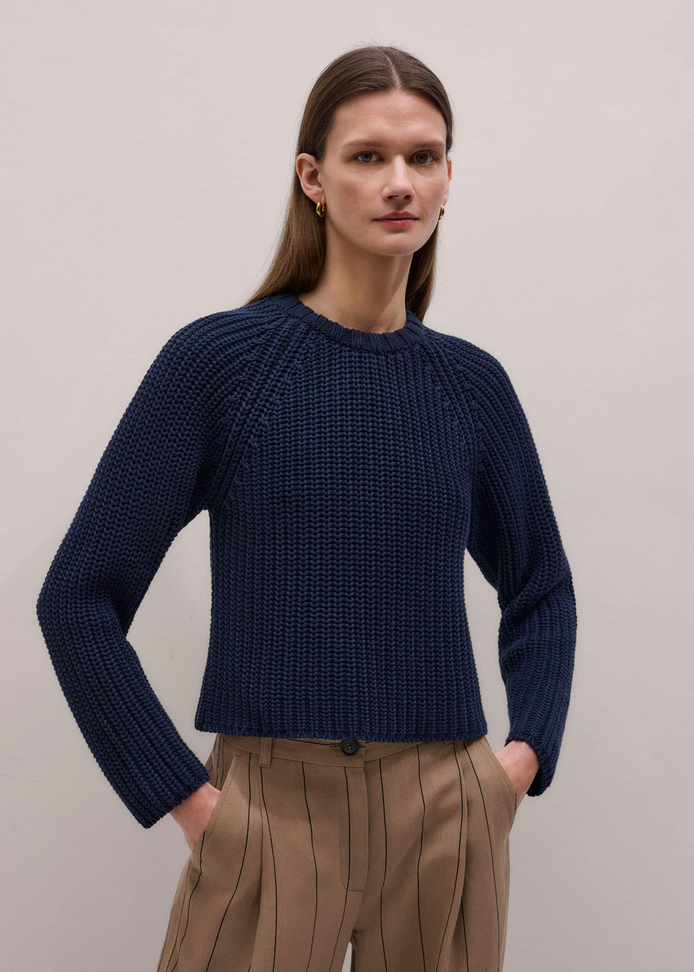Navy Chunky Cotton Raglan Sweater