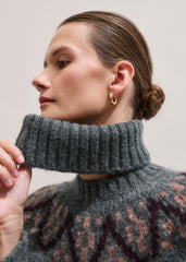 Gray Fairisle Jacquard Relaxed Sweater + Snood