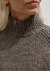 Brown Cashmere High Neck Relaxed Statement Sweater