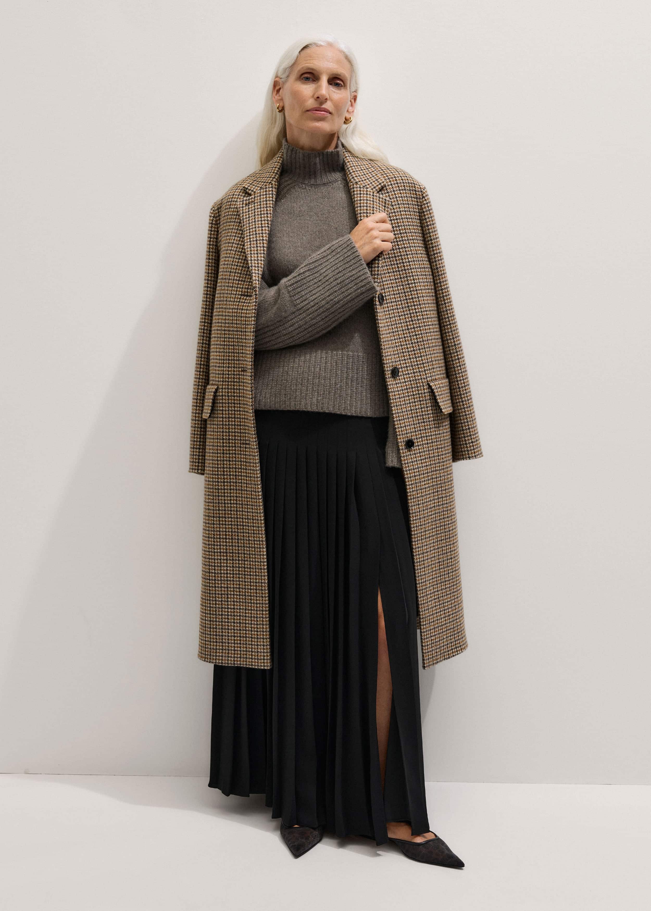 Brown Cashmere High Neck Relaxed Statement Sweater