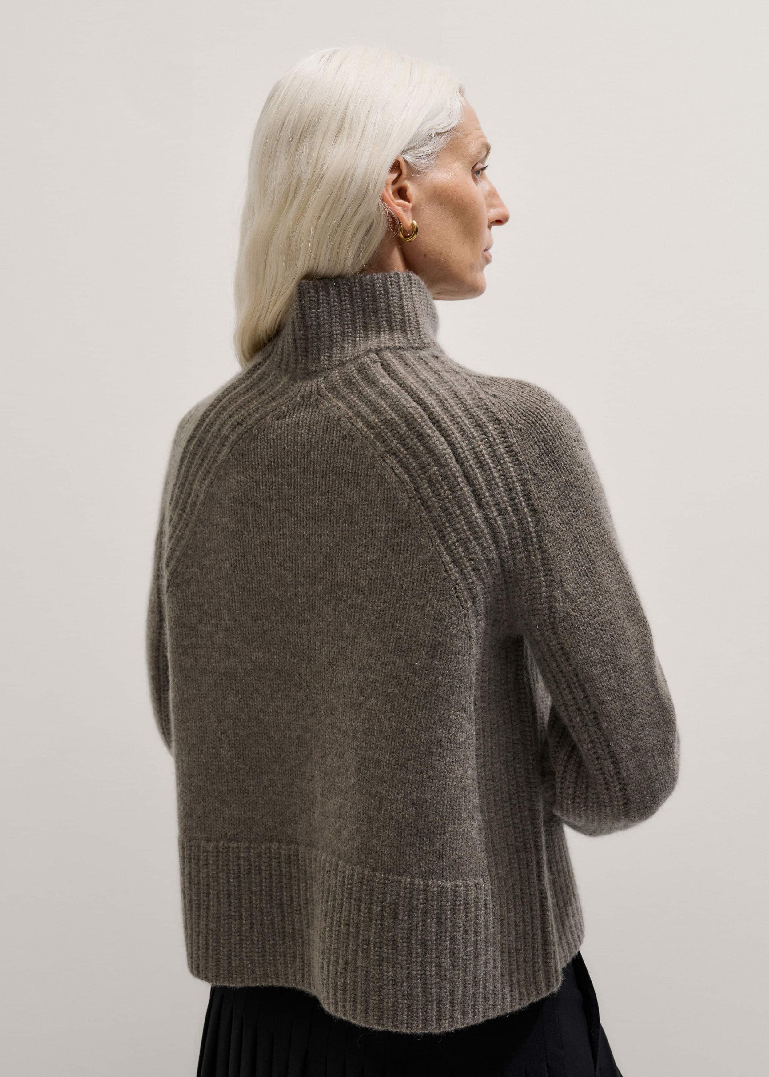 Brown Cashmere High Neck Relaxed Statement Sweater