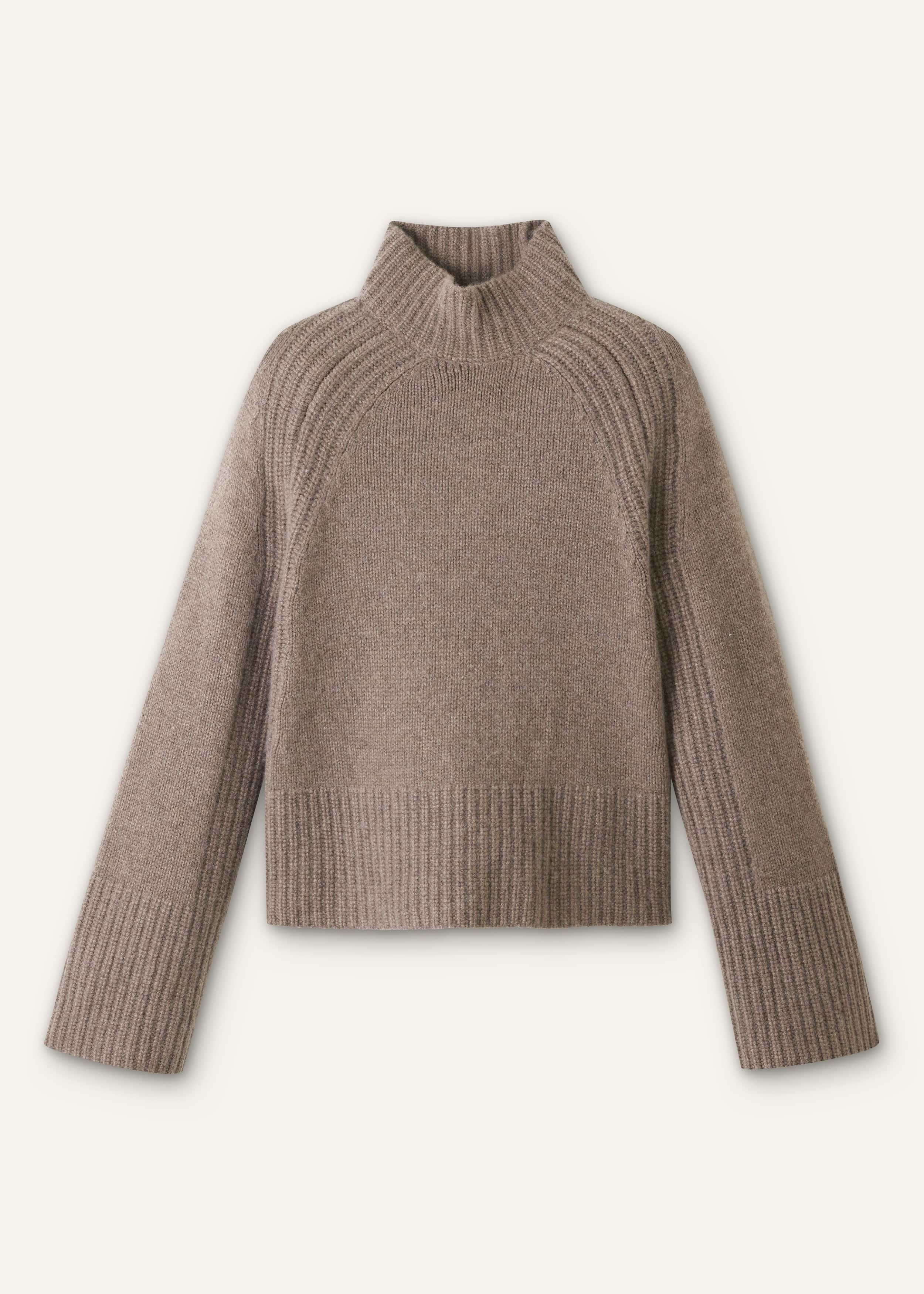 Brown Cashmere High Neck Relaxed Statement Sweater