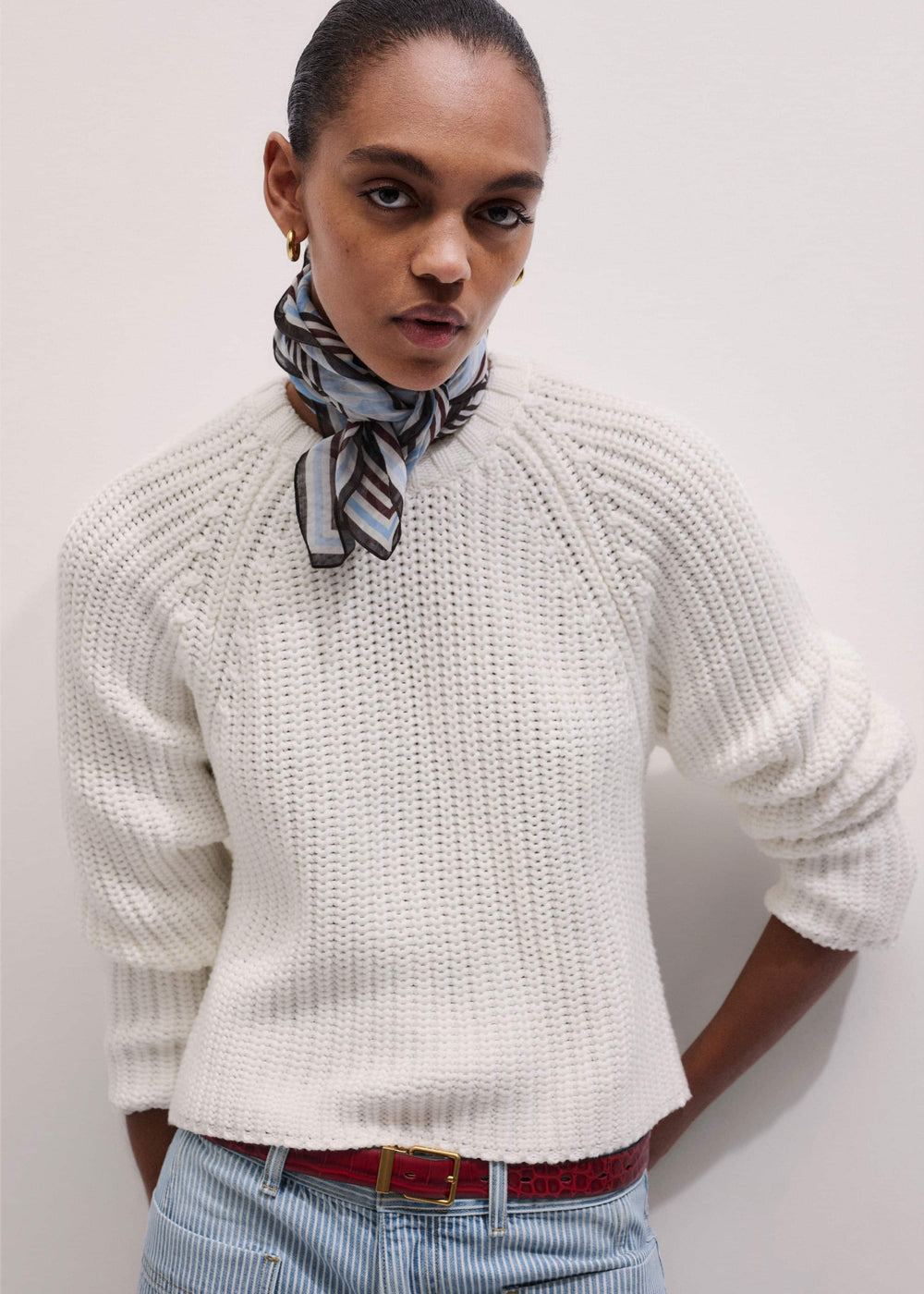 White Chunky Raglan Relaxed Weekend Sweater