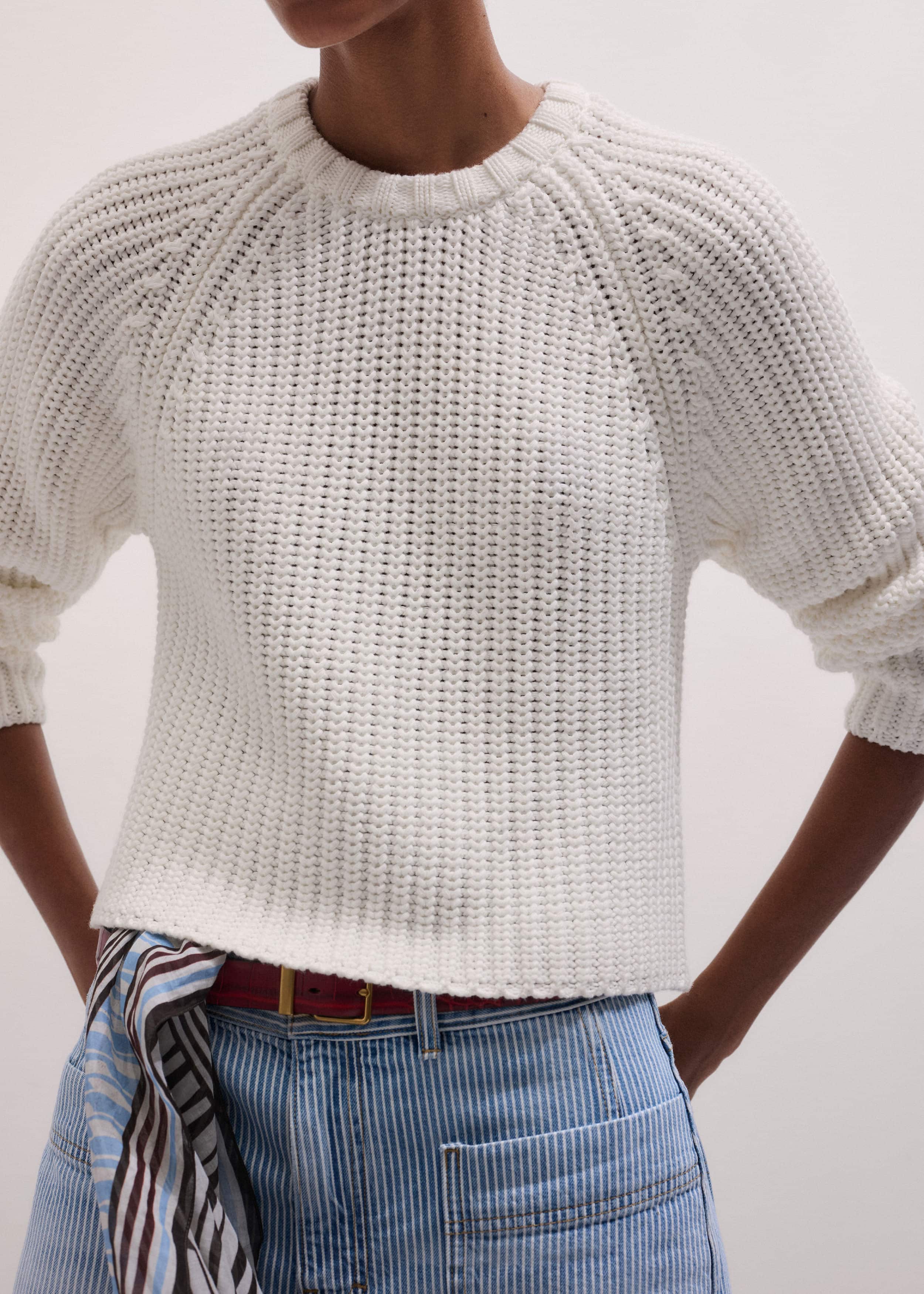 White Chunky Raglan Relaxed Weekend Sweater