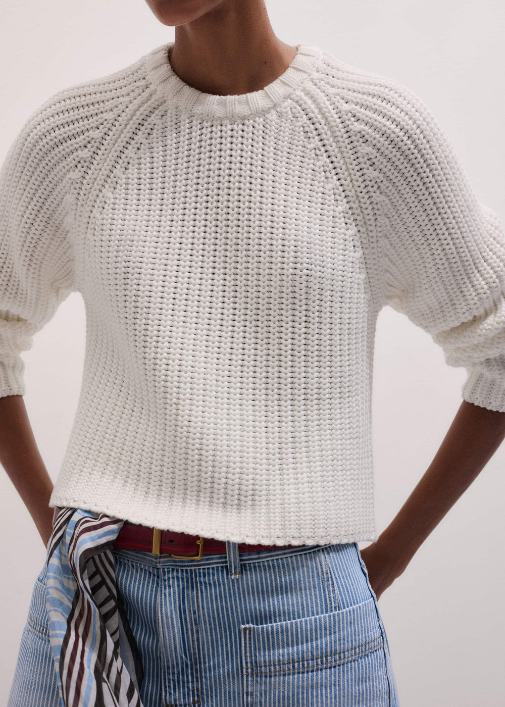 White Chunky Raglan Relaxed Weekend Sweater