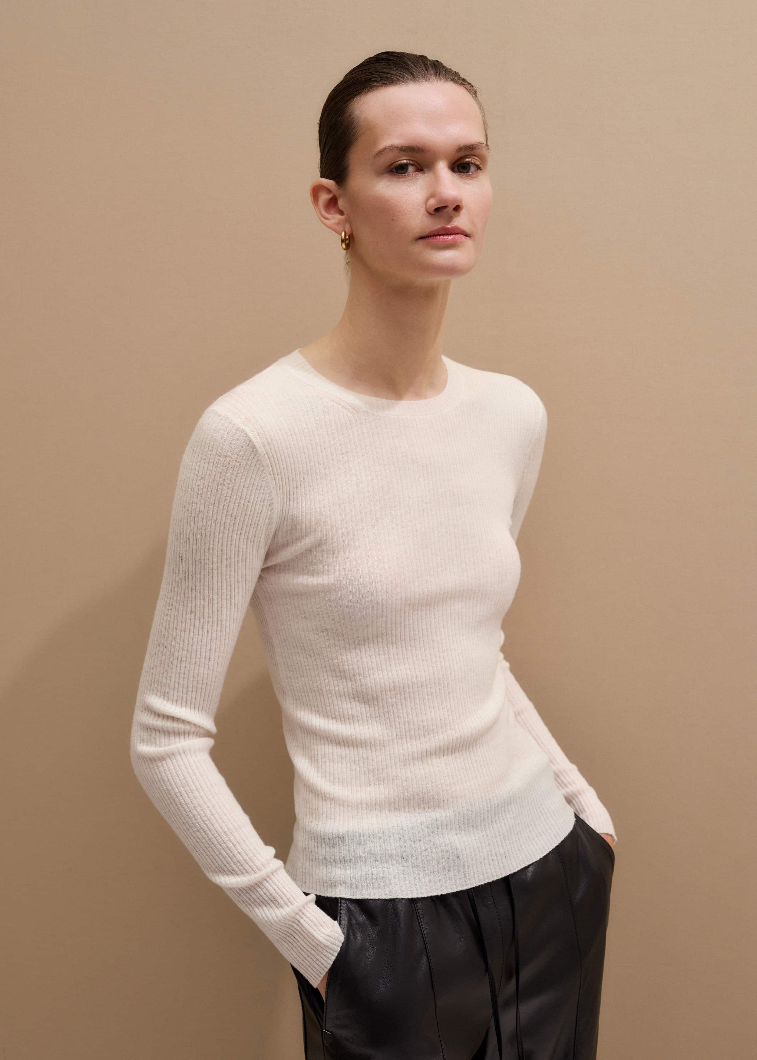 Cream Barely There Slim Rib Layering Sweater