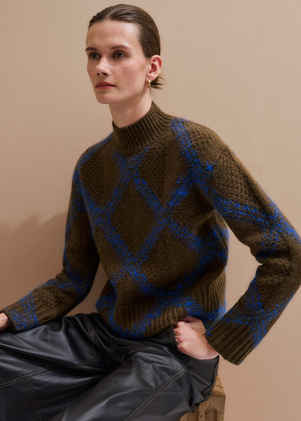 Green Merino Statement Textured Argyle Sweater