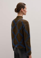 Green Merino Statement Textured Argyle Sweater