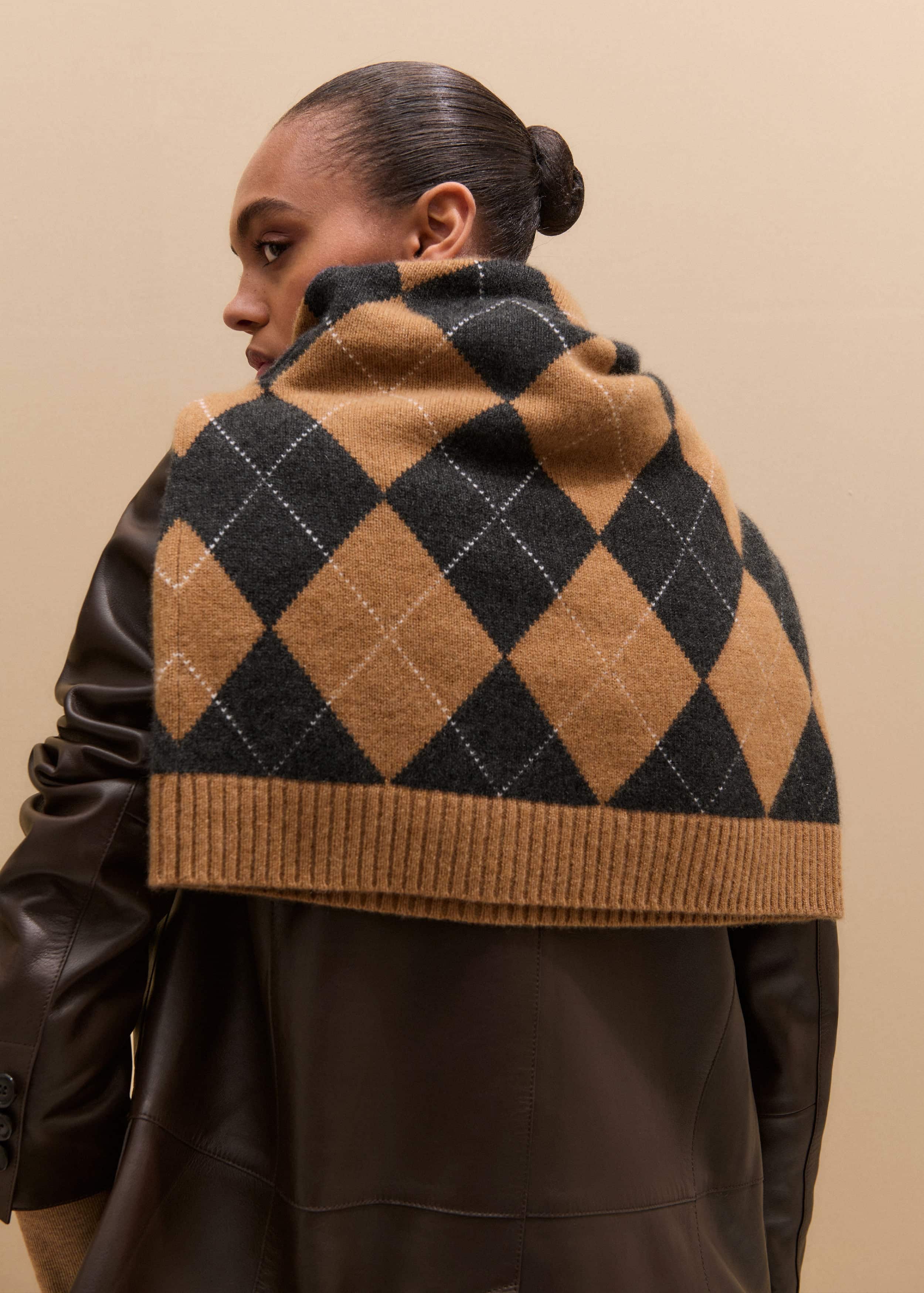 Brown Cashmere Relaxed Argyle Sweater