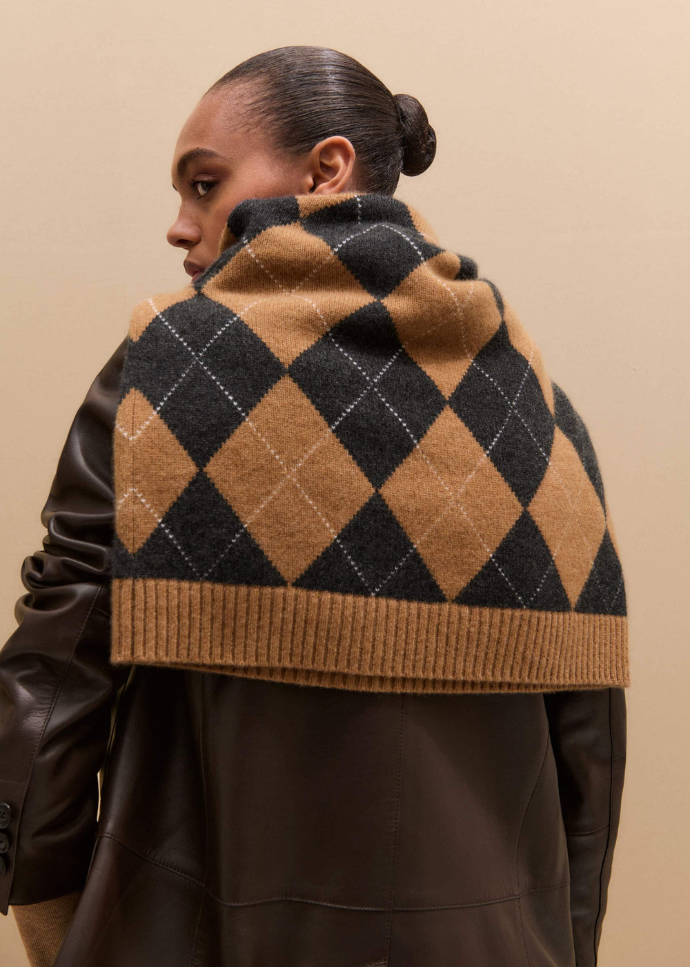 Brown Cashmere Relaxed Argyle Sweater