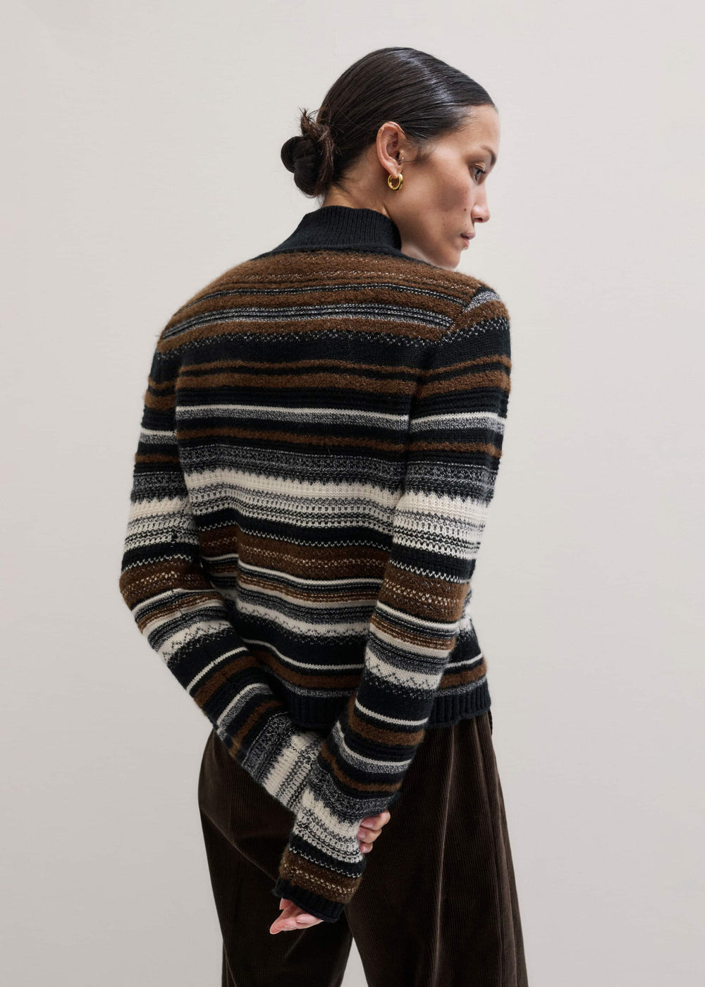 Black Textured Stitch Relaxed High Neck Sweater