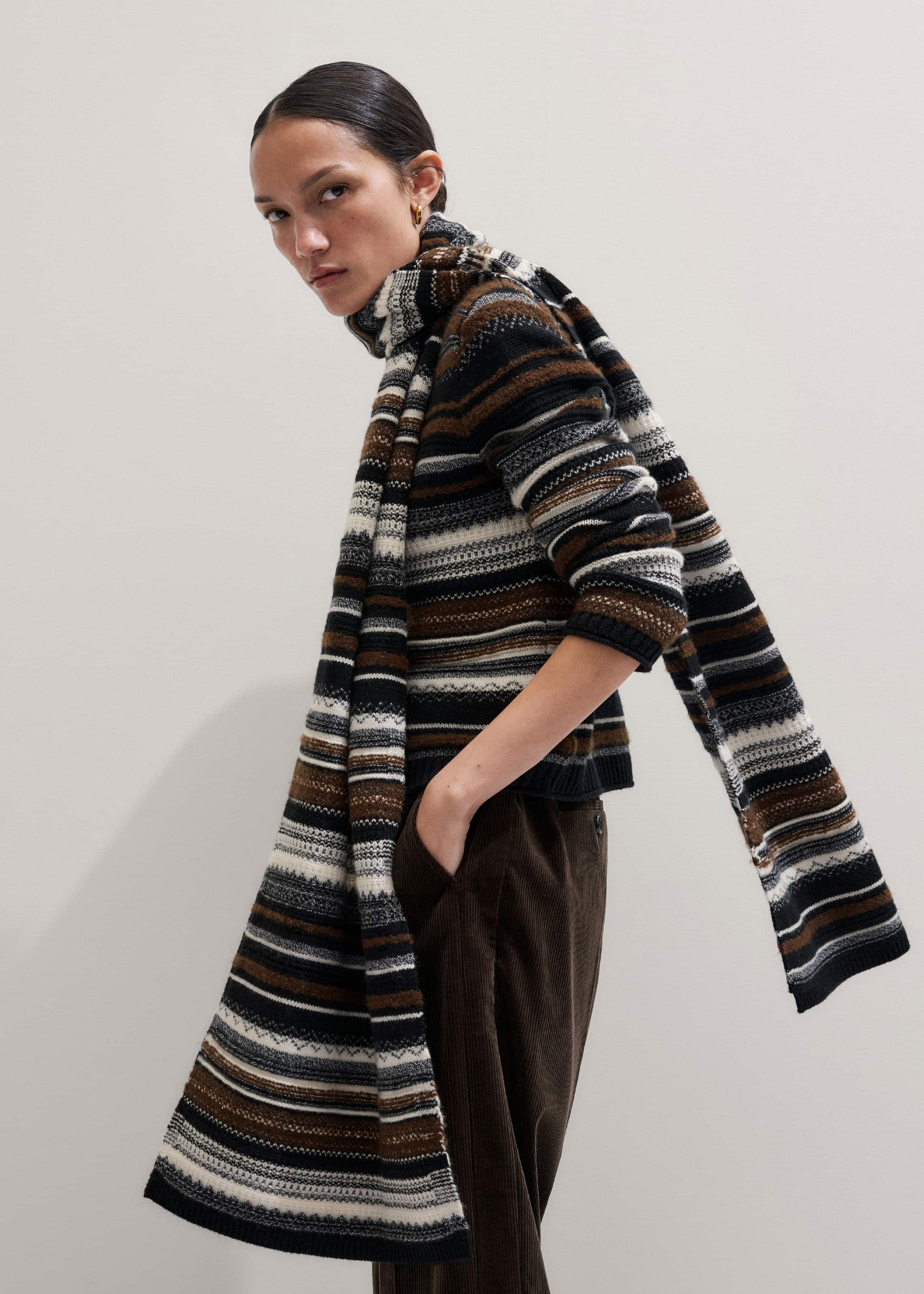 Black Textured Stitch Relaxed High Neck Sweater