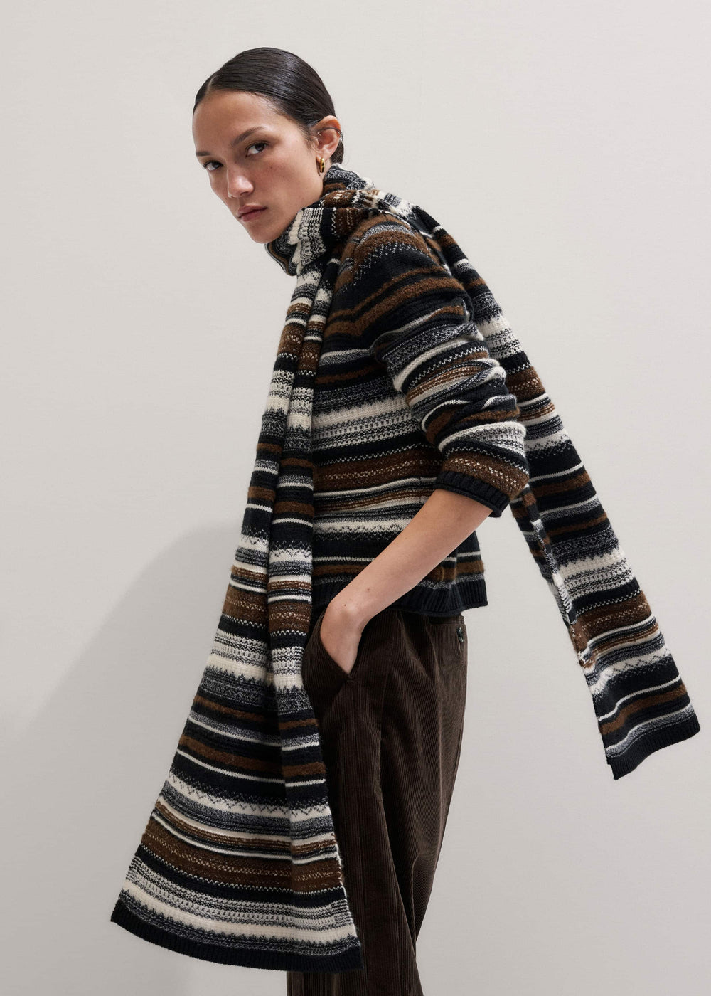 Black Textured Stitch Relaxed High Neck Sweater