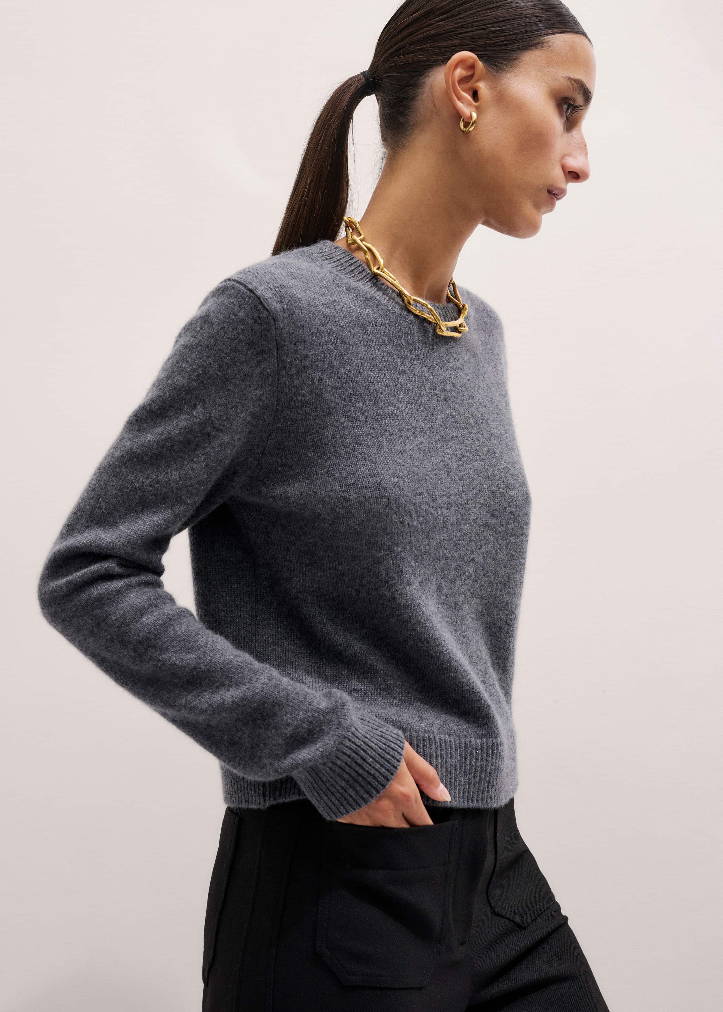Gray Cashmere Relaxed Crop Sweater