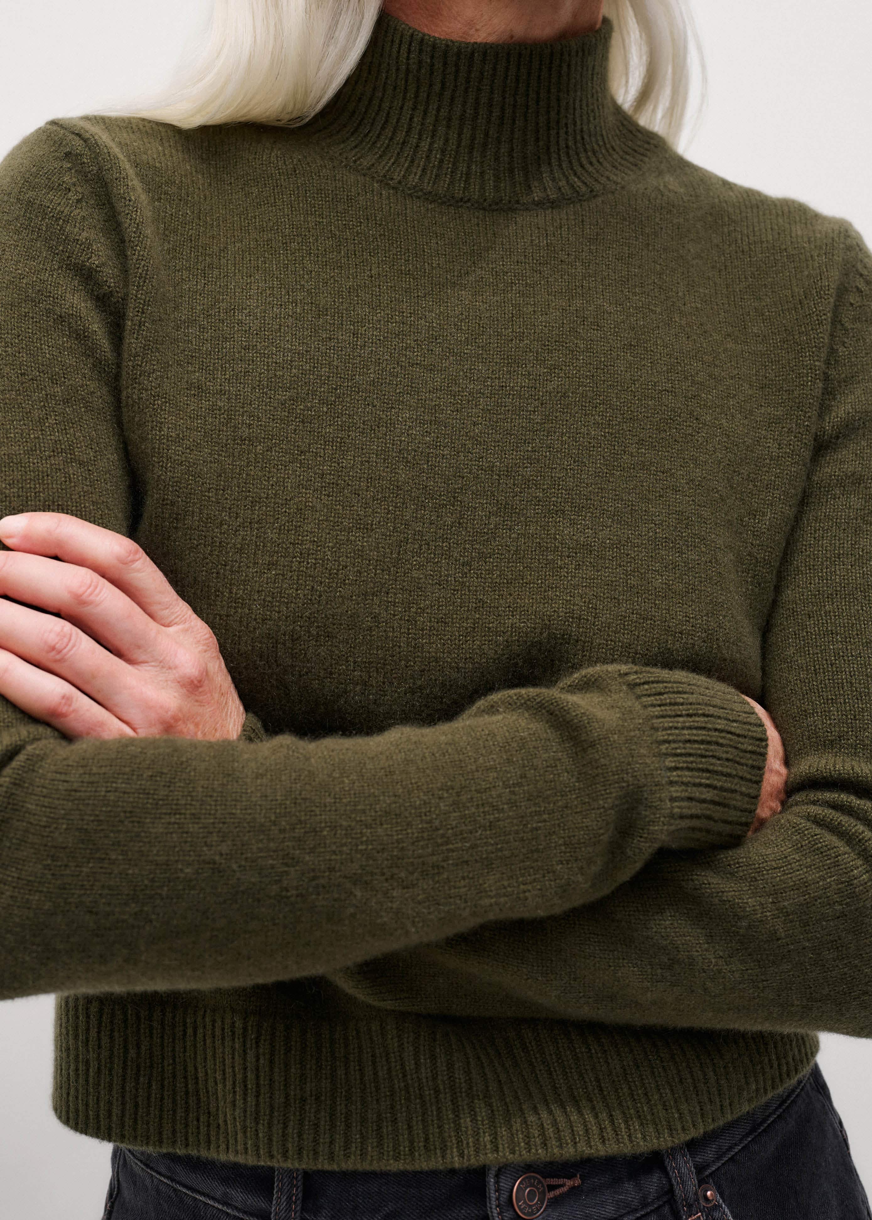 Olive Green High Neck Crop Sweater