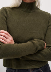 Olive Green High Neck Crop Sweater