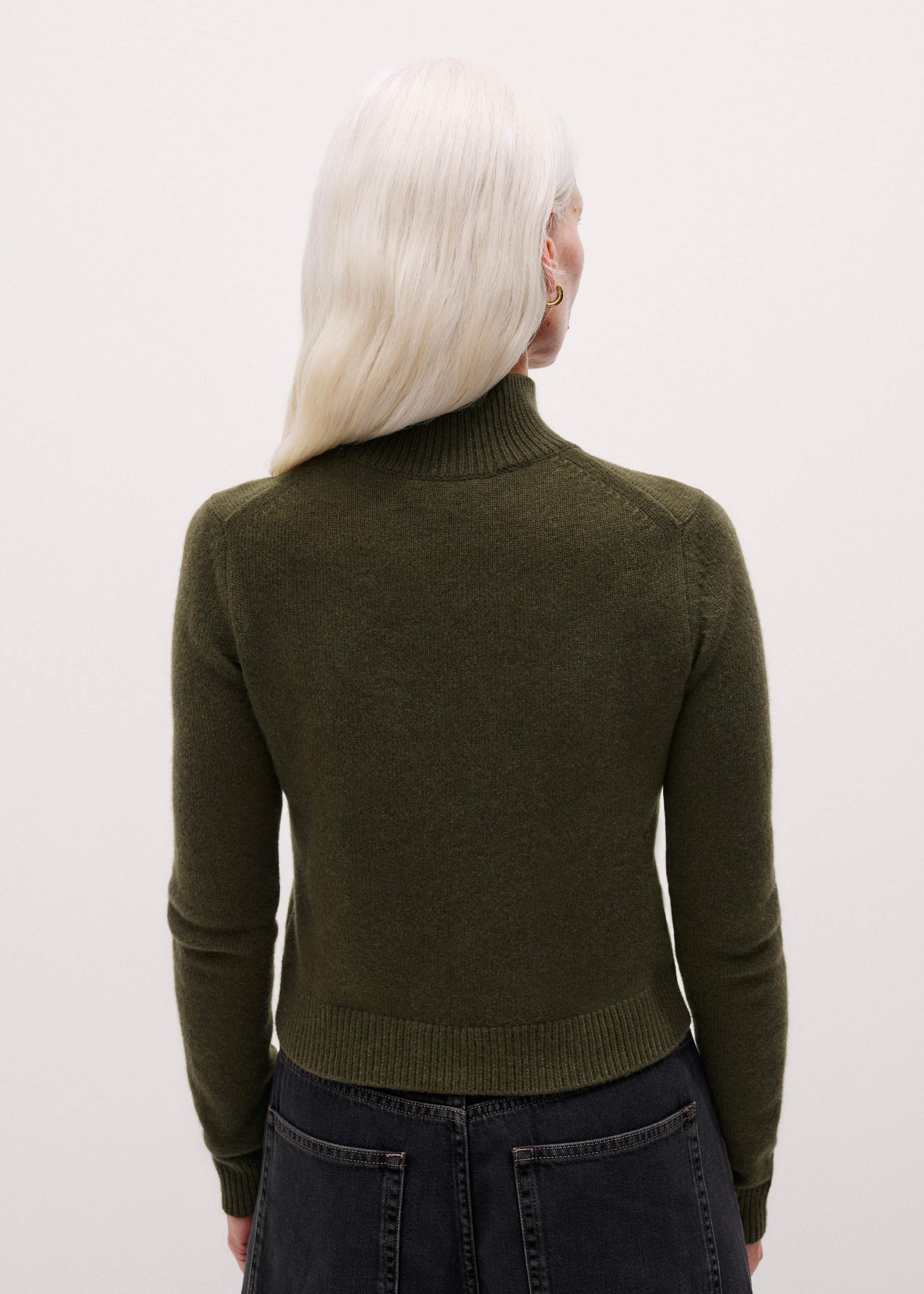Olive Green High Neck Crop Sweater