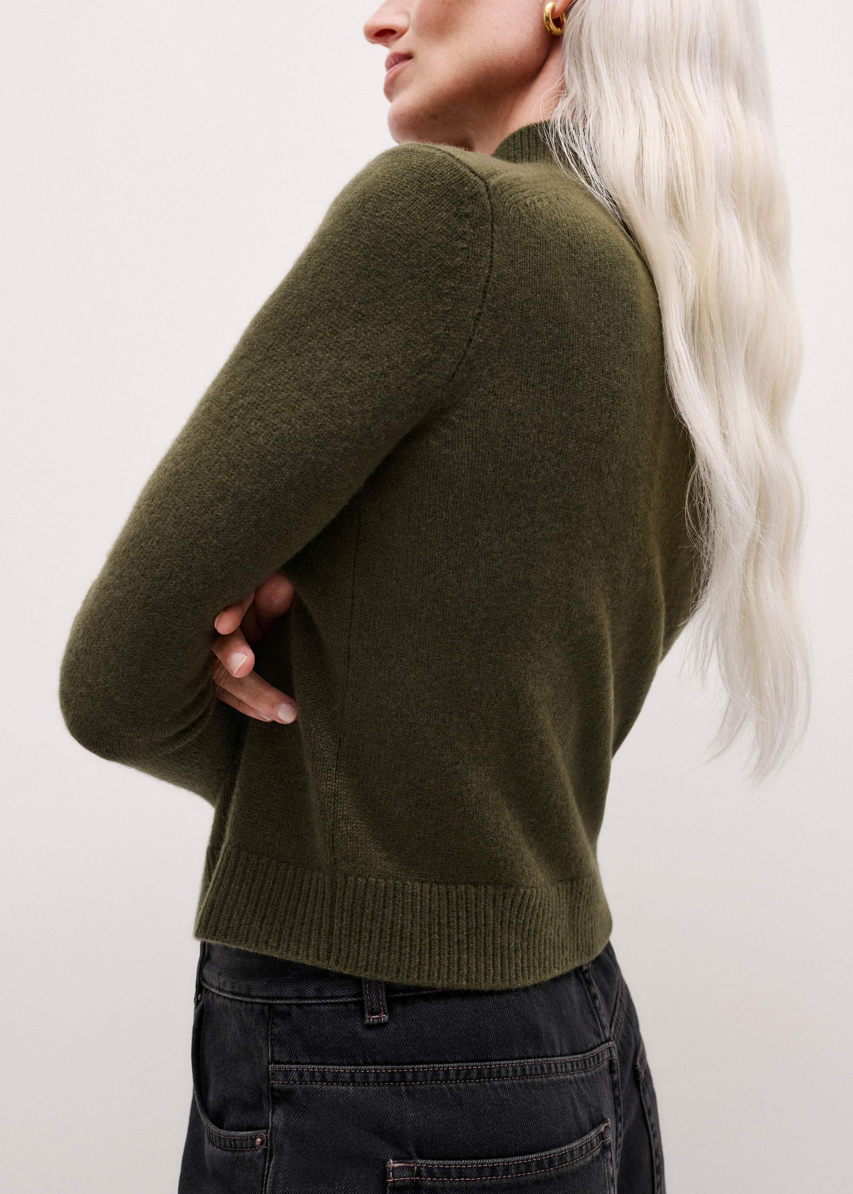 Olive Green High Neck Crop Sweater