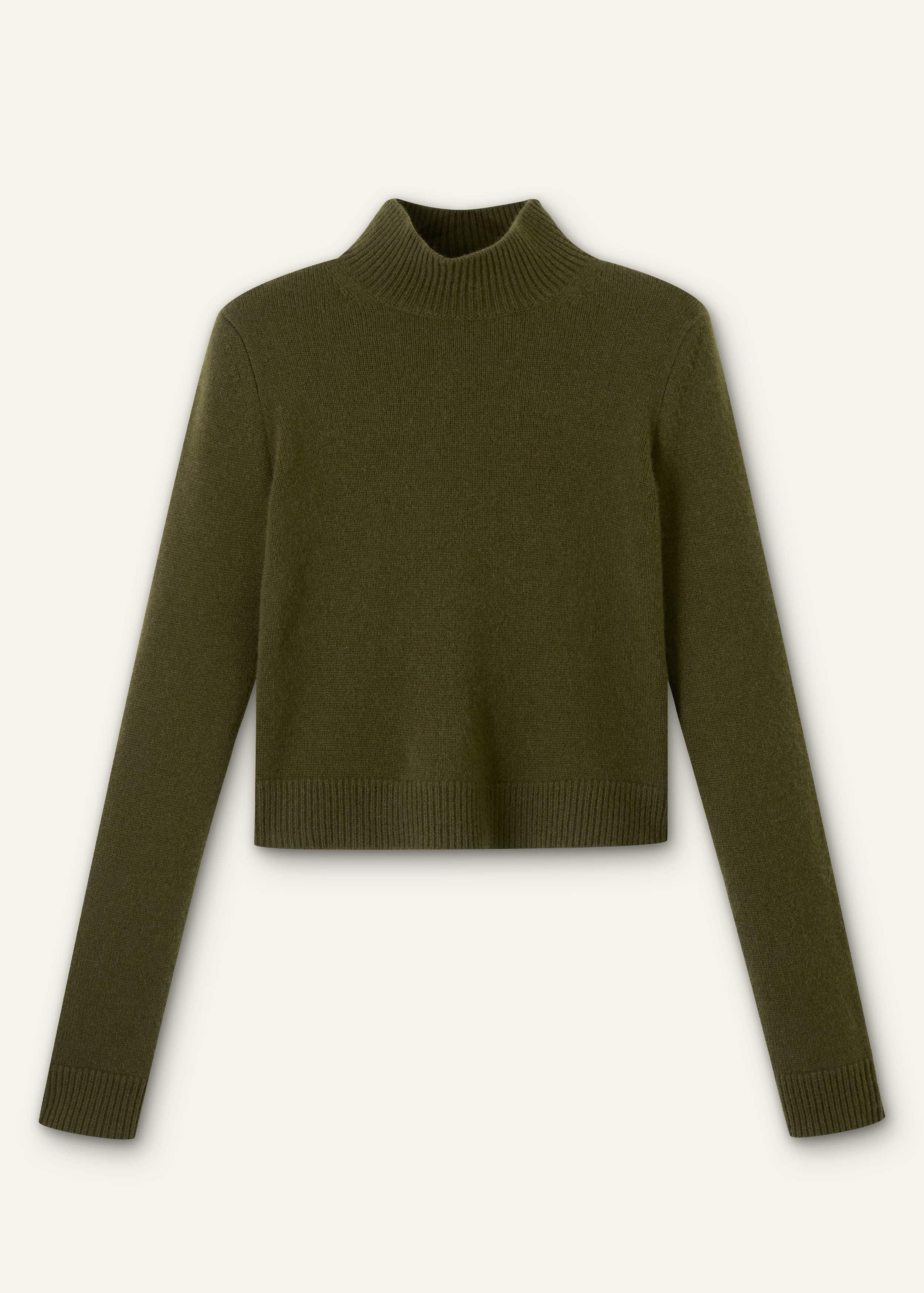 Olive Green High Neck Crop Sweater