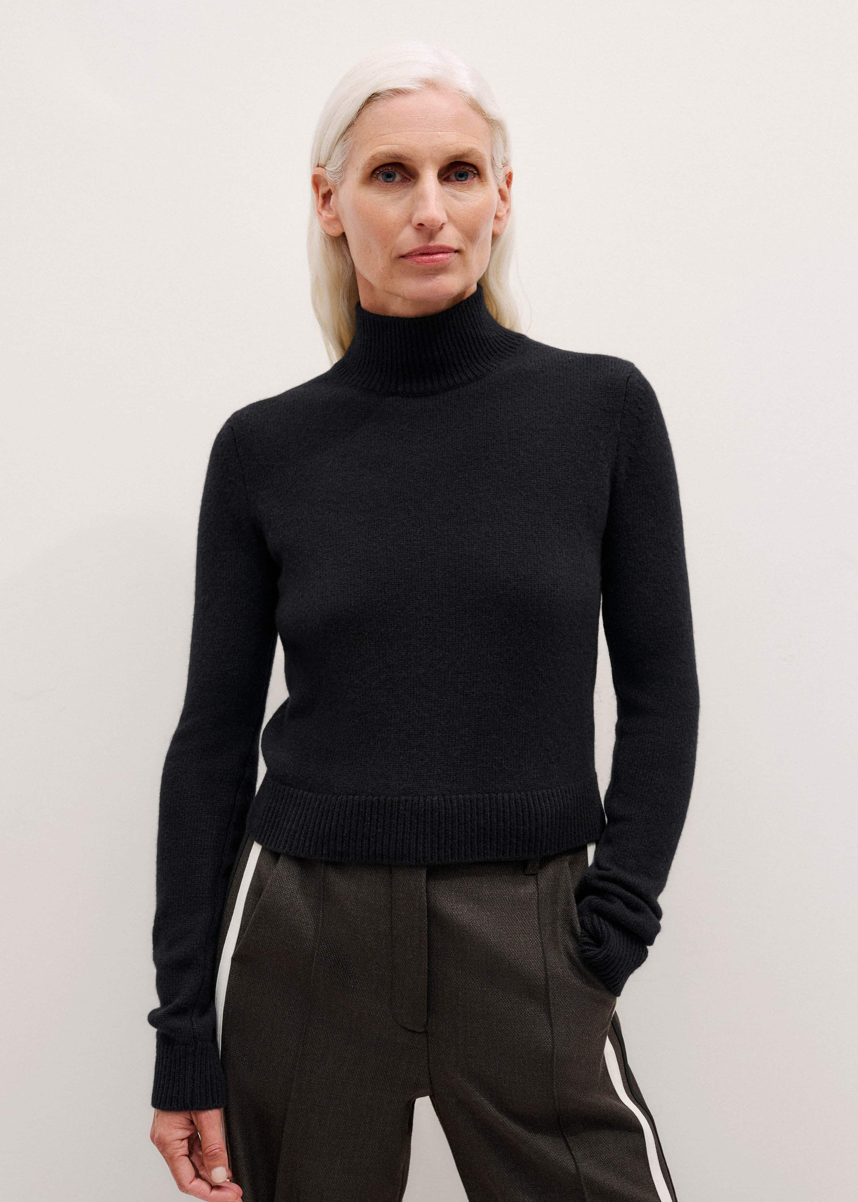 Black High Neck Crop Sweater