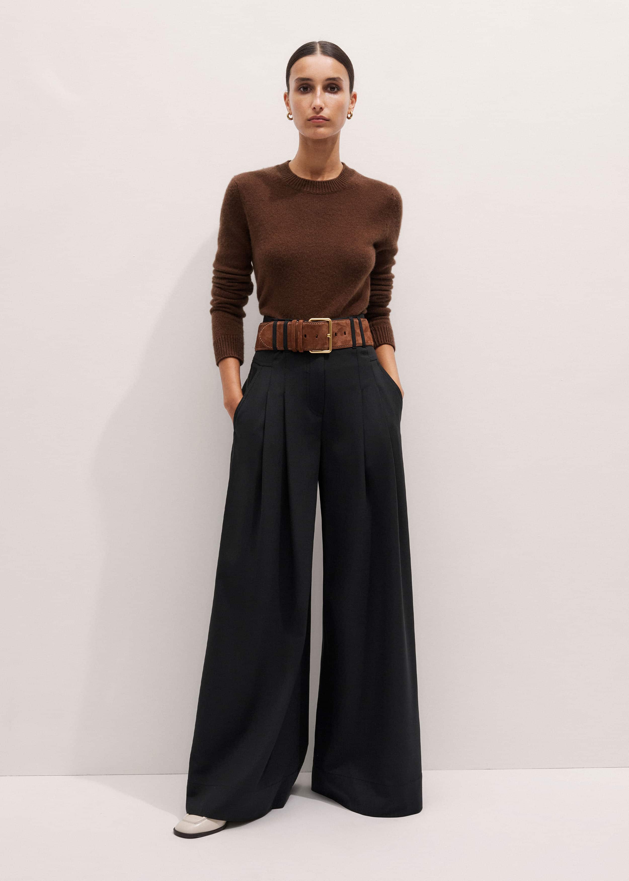 Brown Cashmere Relaxed Crop Sweater