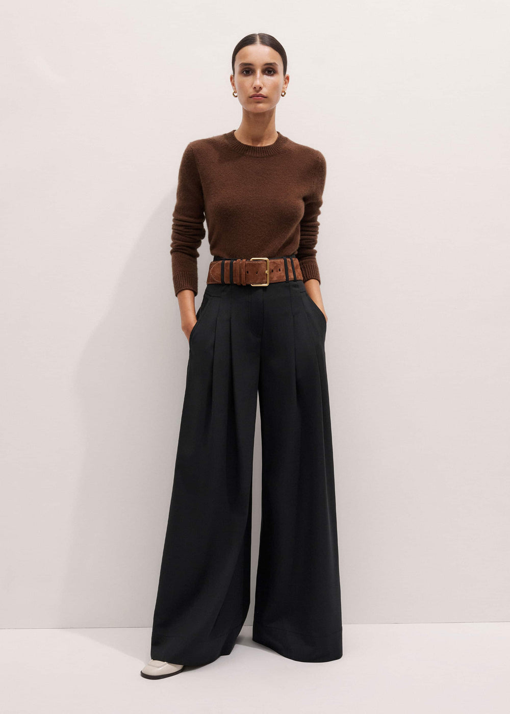 Brown Cashmere Relaxed Crop Sweater