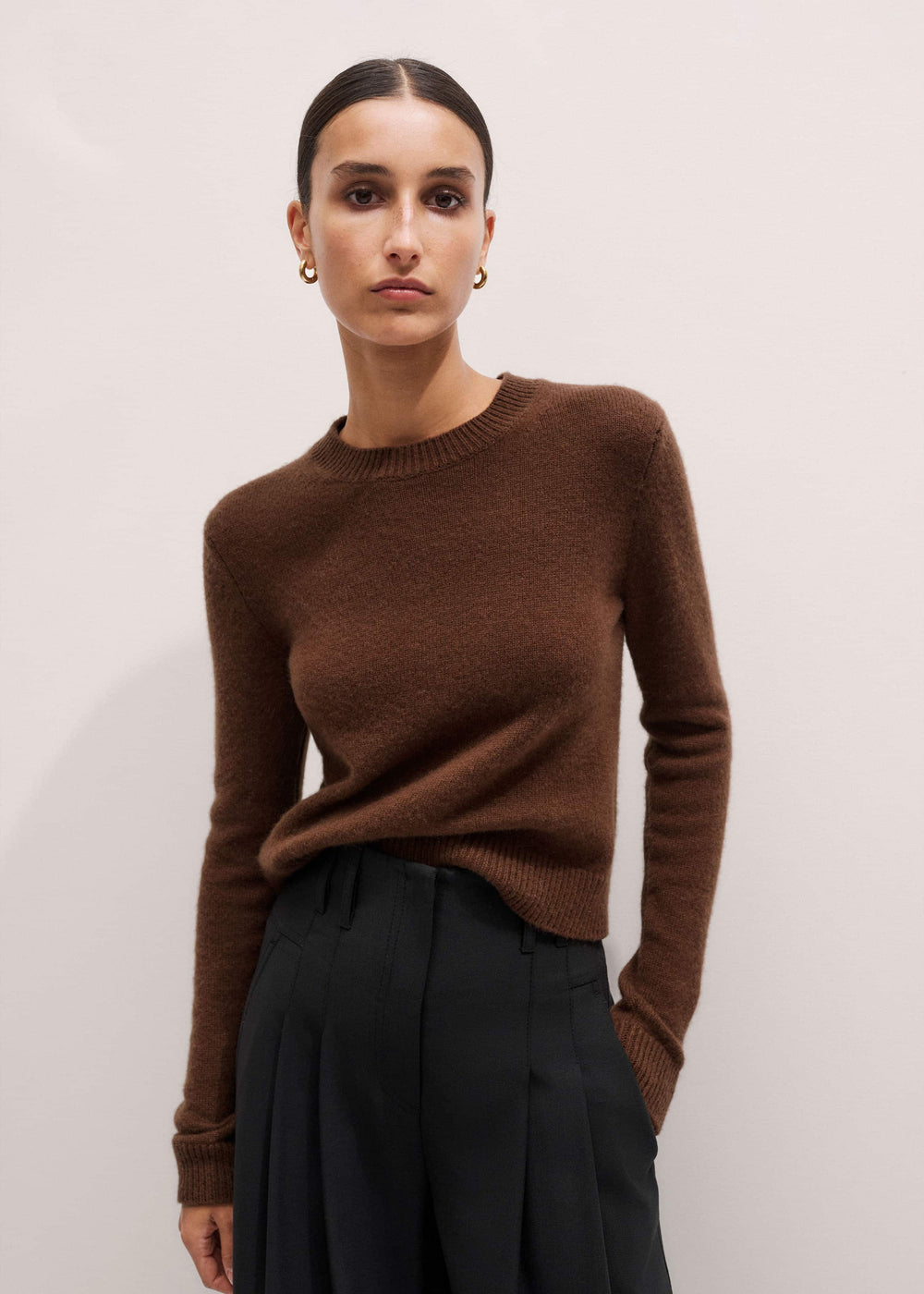 Brown Cashmere Relaxed Crop Sweater