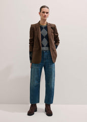 Brown Pinstripe Sharp Shoulder Blazer