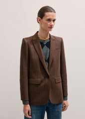 Brown Pinstripe Sharp Shoulder Blazer