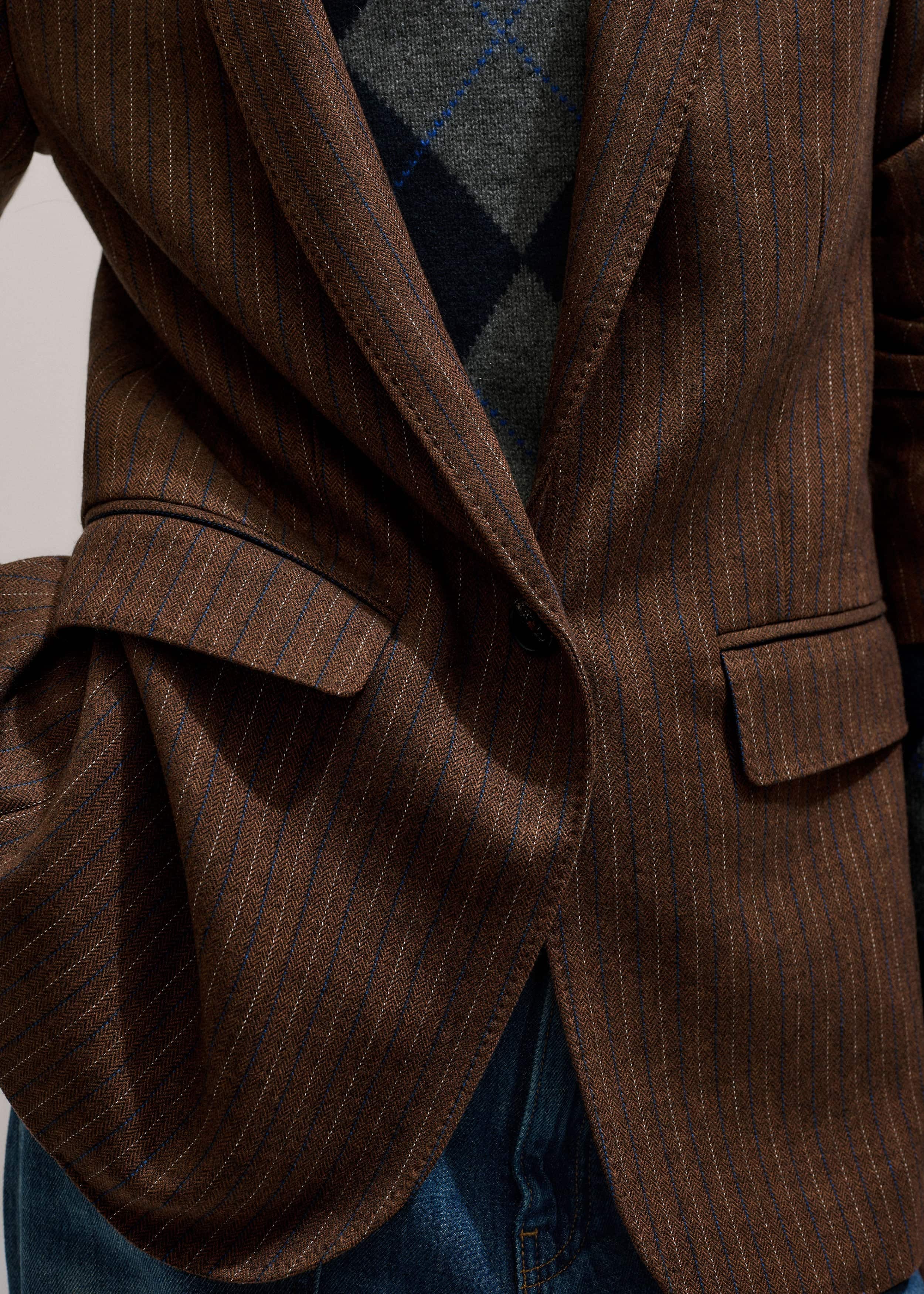 Brown Pinstripe Sharp Shoulder Blazer