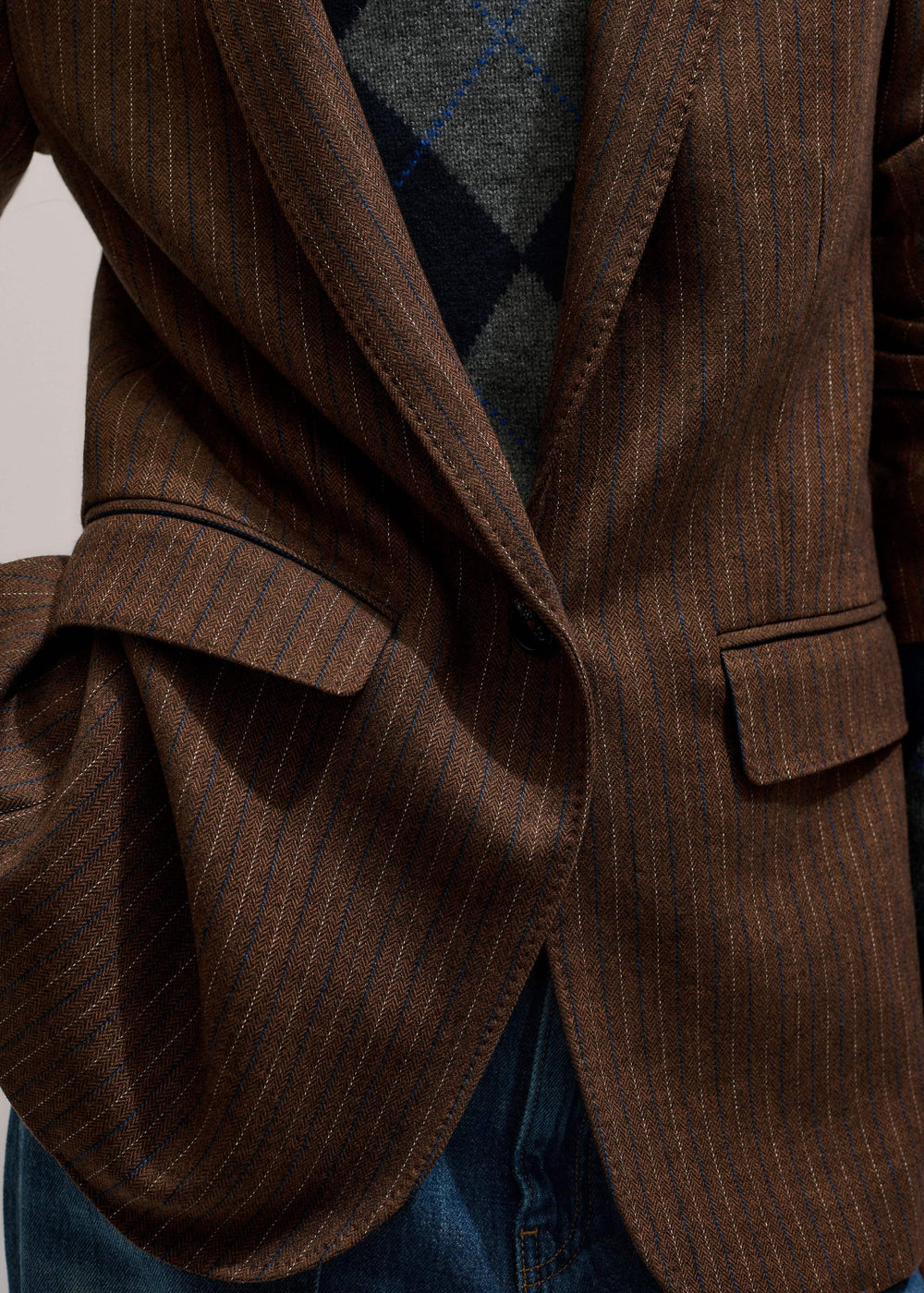 Brown Pinstripe Sharp Shoulder Blazer