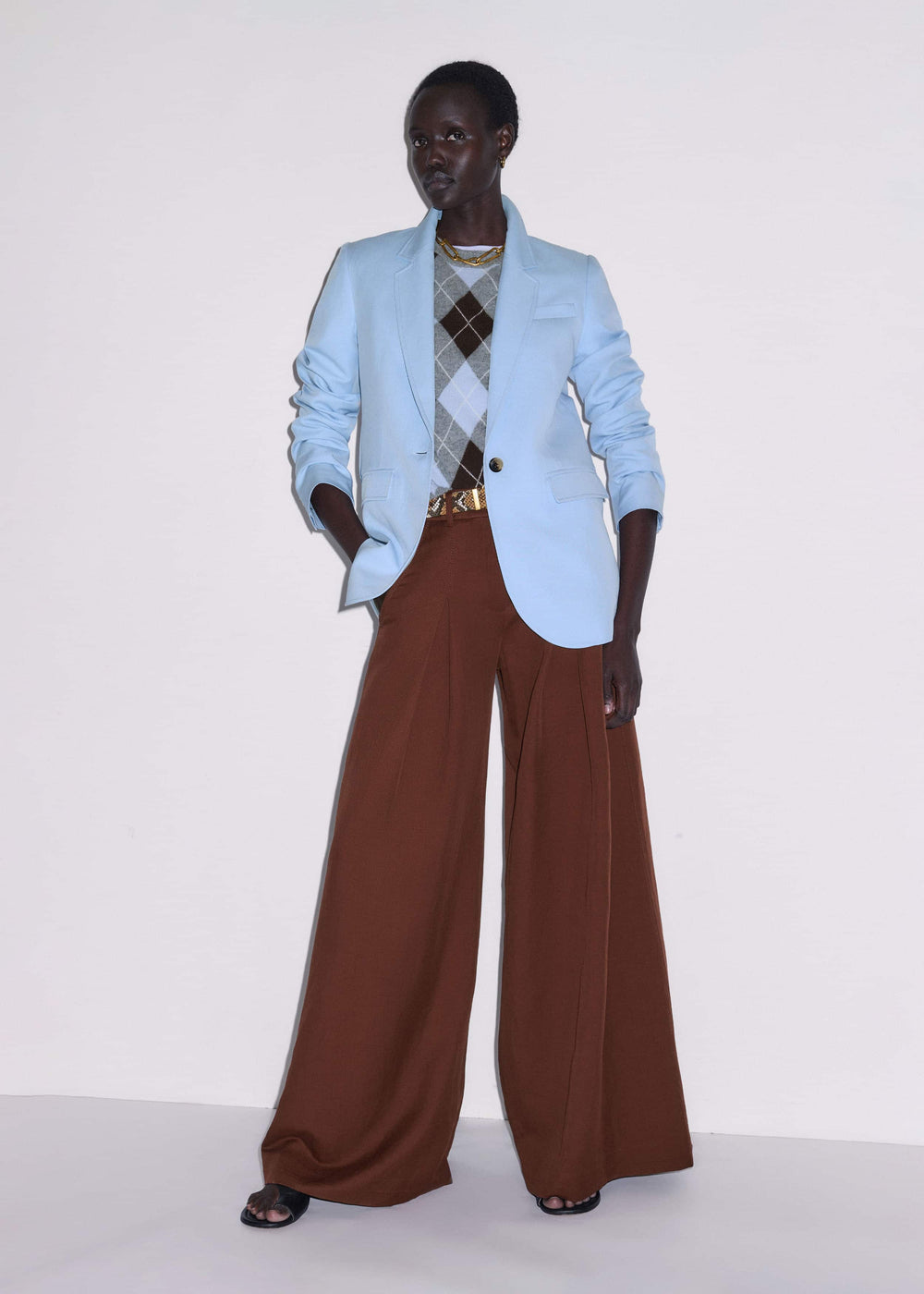 Sky Blue Sharp Shoulder Blazer