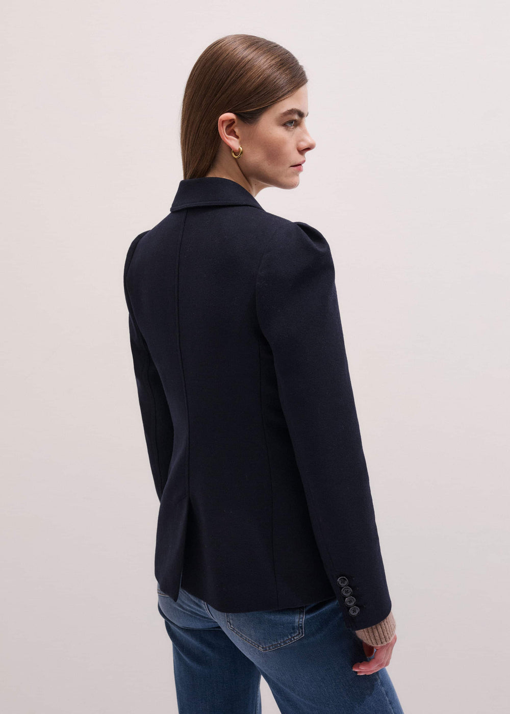 Navy Feminine Sleeve Fitted Blazer