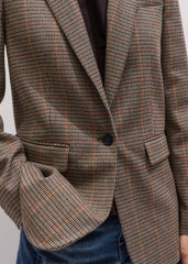 Brown Check Sharp Shoulder Blazer
