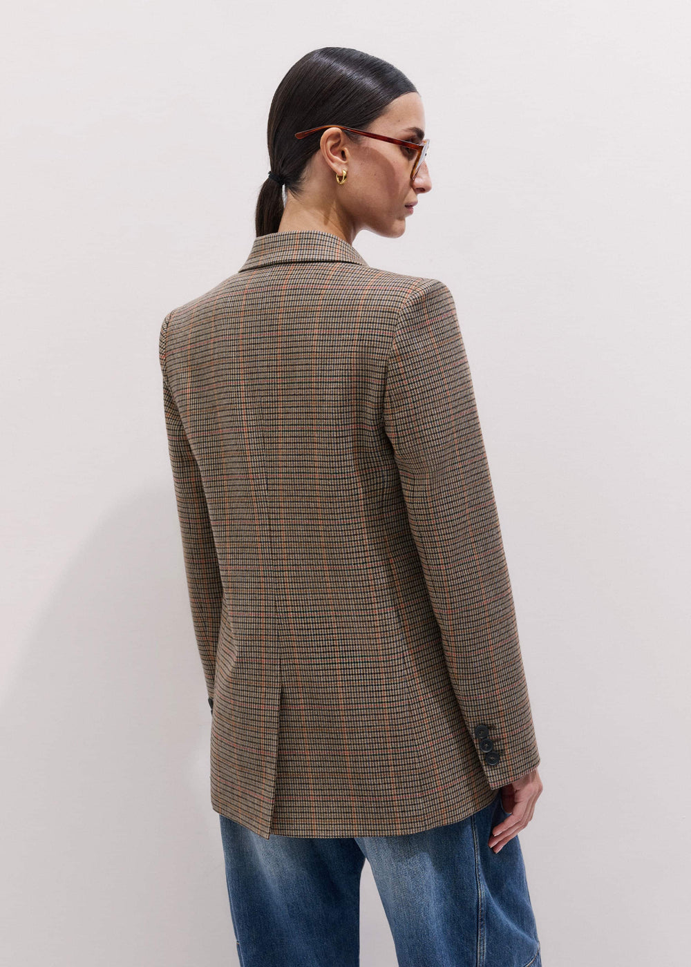 Brown Check Sharp Shoulder Blazer