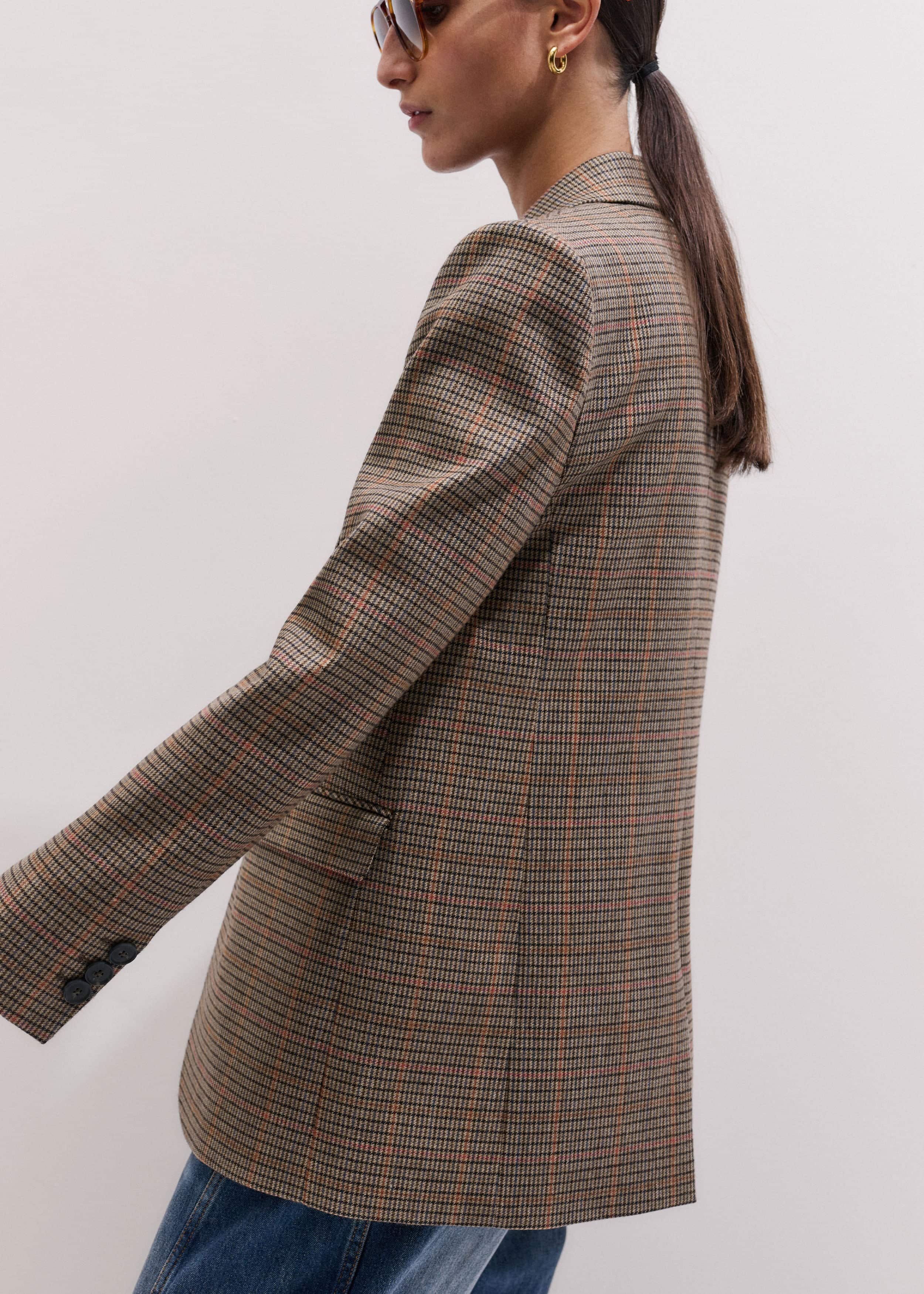 Brown Check Sharp Shoulder Blazer
