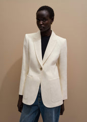 Ivory Luxe Jacquard Sharp Shoulder Blazer