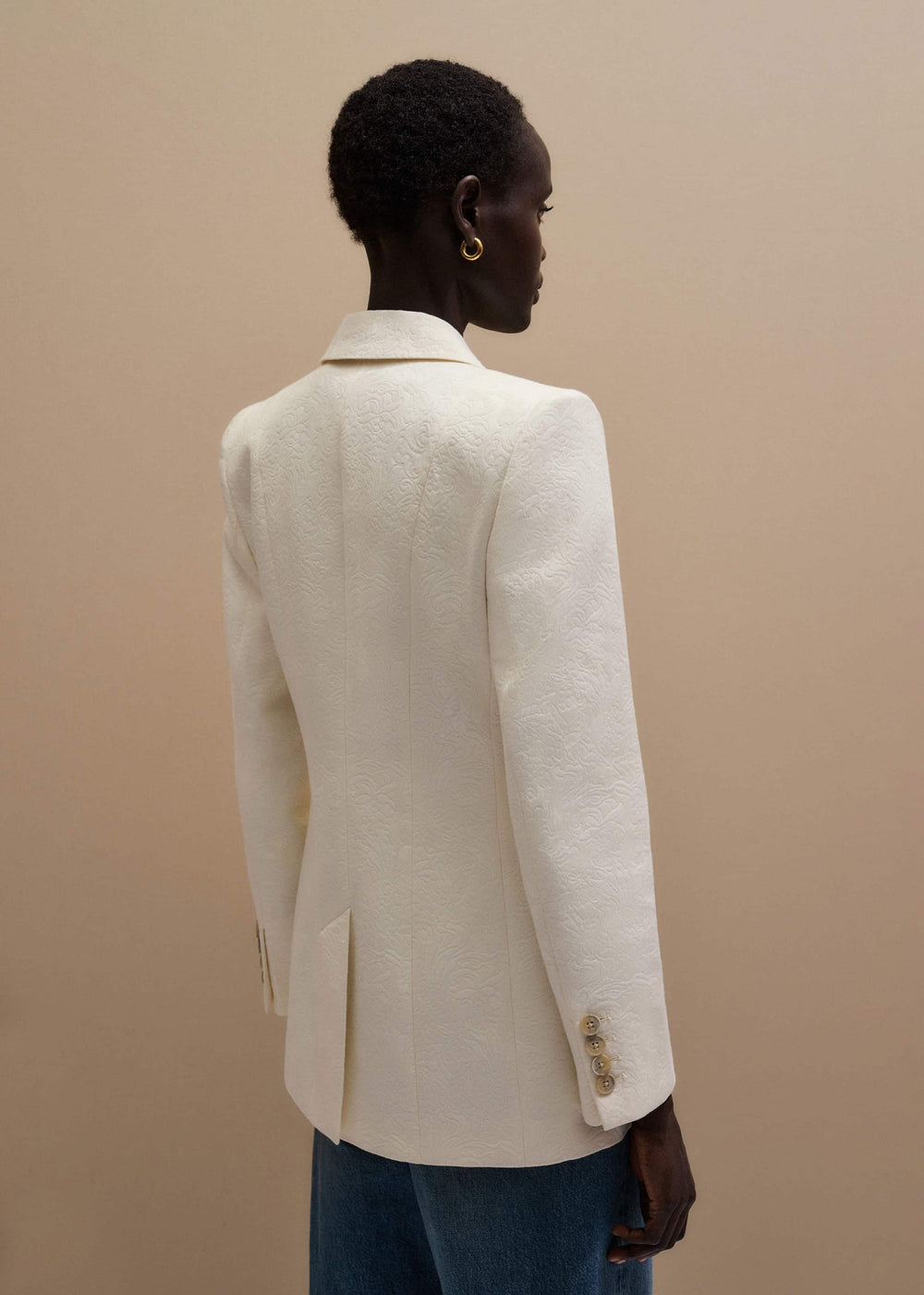 Ivory Luxe Jacquard Sharp Shoulder Blazer