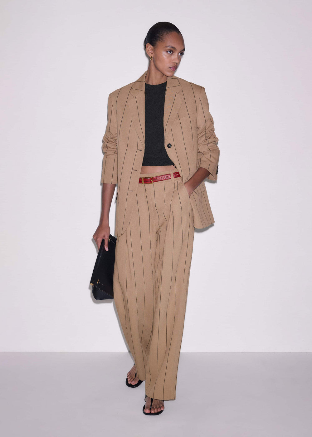 Tan Icon Intelligently Oversized Pinstripe Blazer